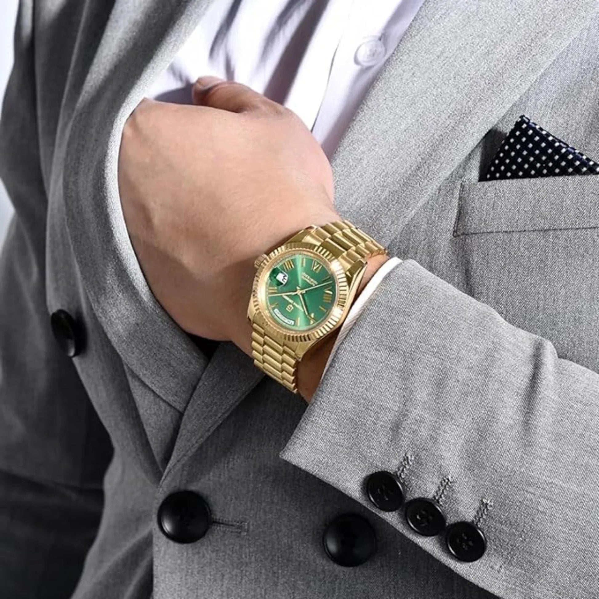 Pagani Design PD-1752 Presidential Day-Date Homage Automatic Movement (ST-16) | Stainless Steel Dial Men's 36 MM Watch | Green Dial - DREAM WATCHES