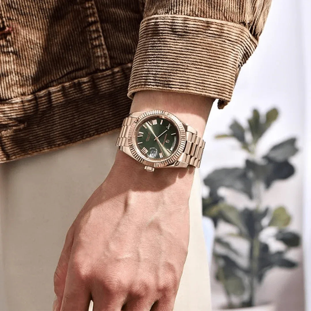 Pagani Design PD-1752 Presidential Day-Date Homage Automatic Movement (ST-16) | Stainless Steel Dial Men's 36 MM Watch | GREEN DIAL - DREAM WATCHES