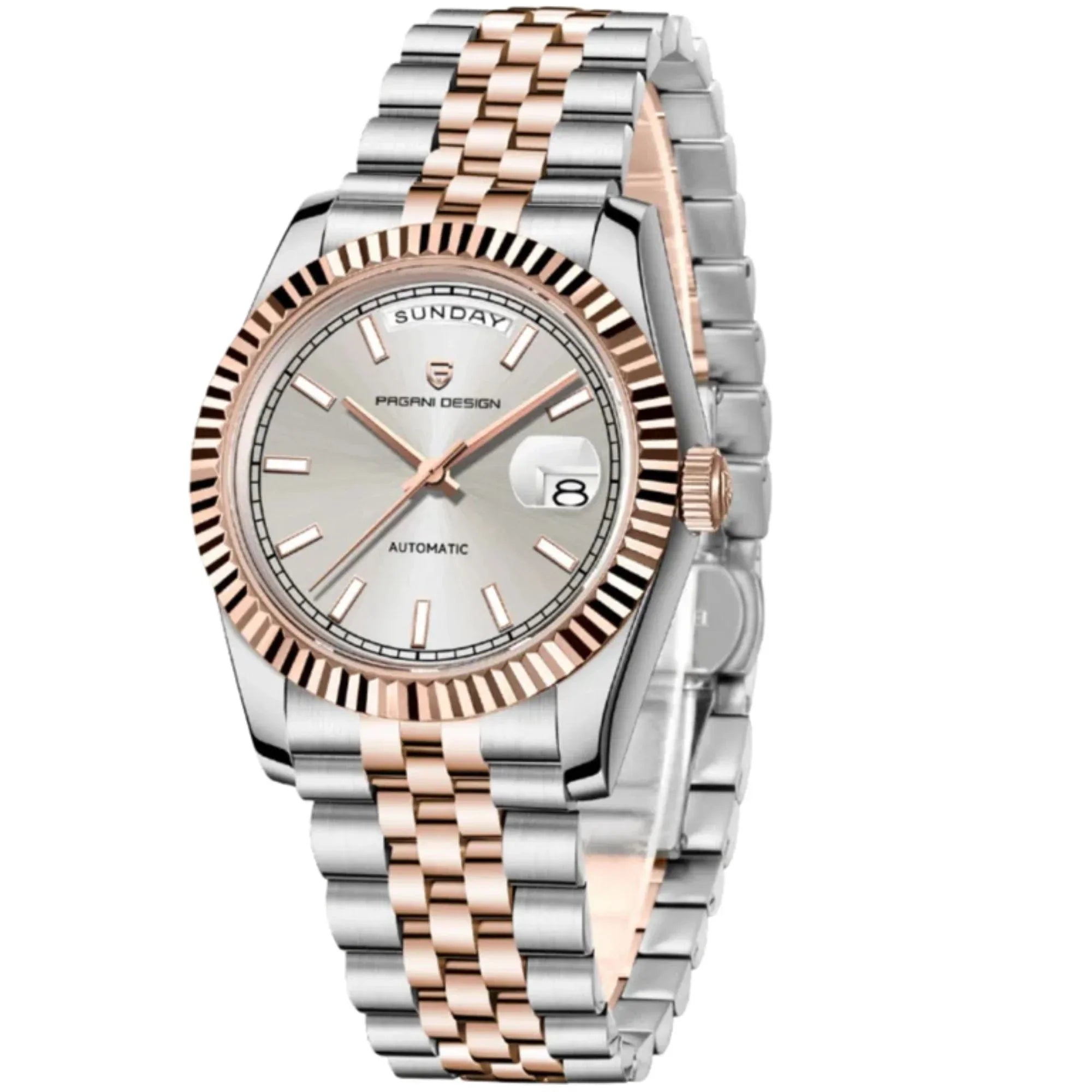 Pagani Design PD-1752 Presidential Day-Date Homage Automatic Movement (ST-16) | Stainless Steel Dial Men's 36 MM Watch | SILVER DIAL - DREAM WATCHES