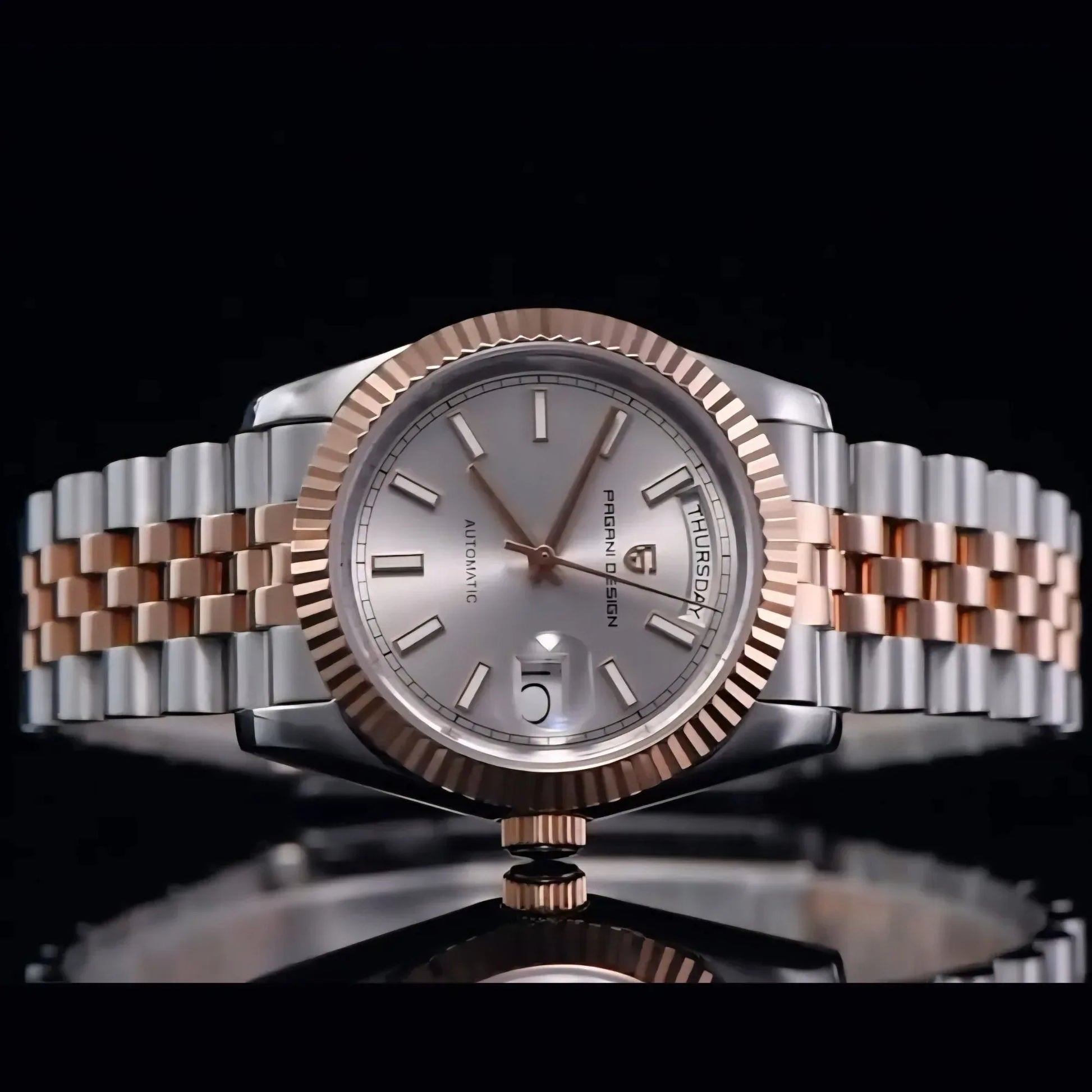 Pagani Design PD-1752 Presidential Day-Date Homage Automatic Movement (ST-16) | Stainless Steel Dial Men's 36 MM Watch | SILVER DIAL - DREAM WATCHES