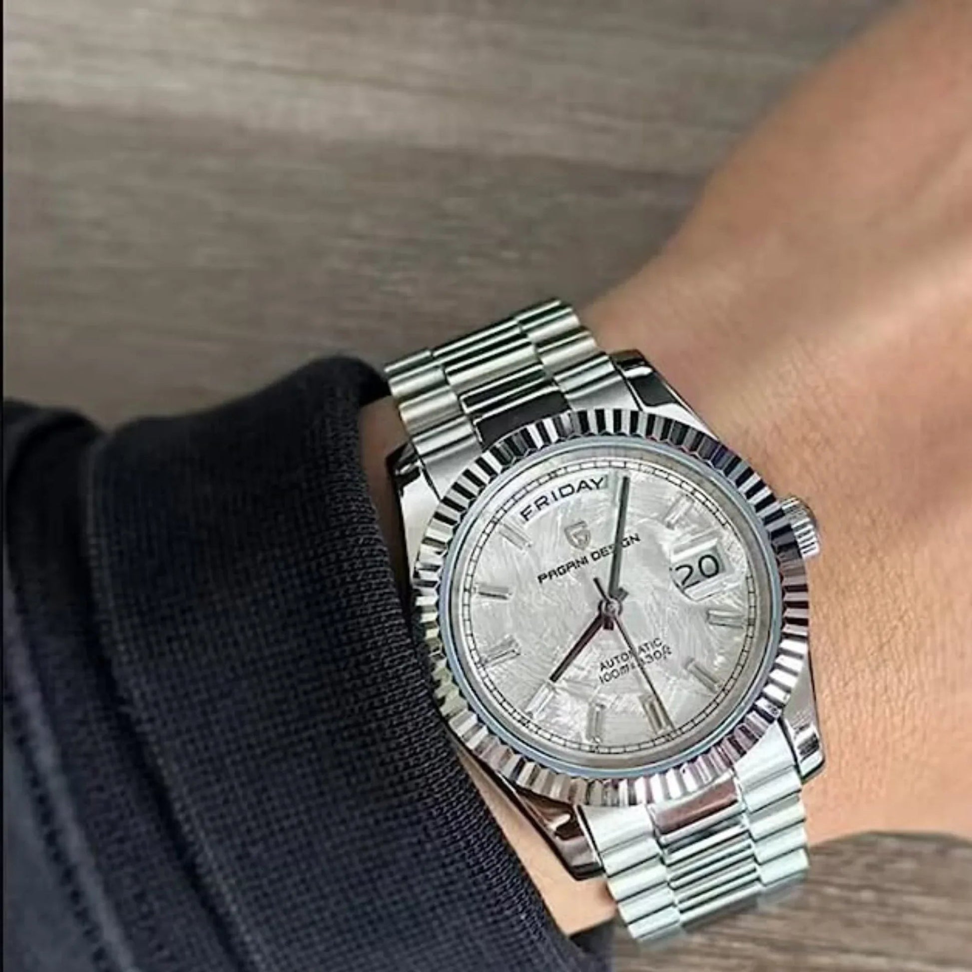 Pagani Design PD-1752 Presidential Day-Date Homage Automatic Movement (ST-16) | Stainless Steel Dial Men's 36 MM Watch | White Meteorite Dial - DREAM WATCHES