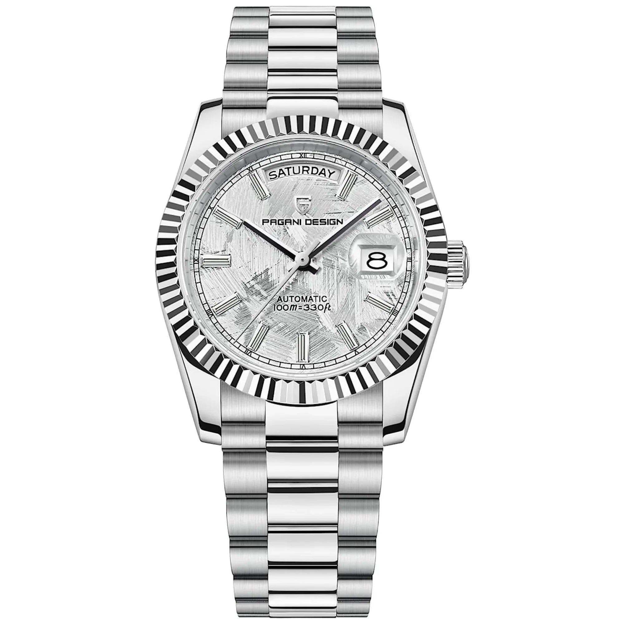 Pagani Design PD-1752 Presidential Day-Date Homage Automatic Movement (ST-16) | Stainless Steel Dial Men's 36 MM Watch | White Meteorite Dial - DREAM WATCHES