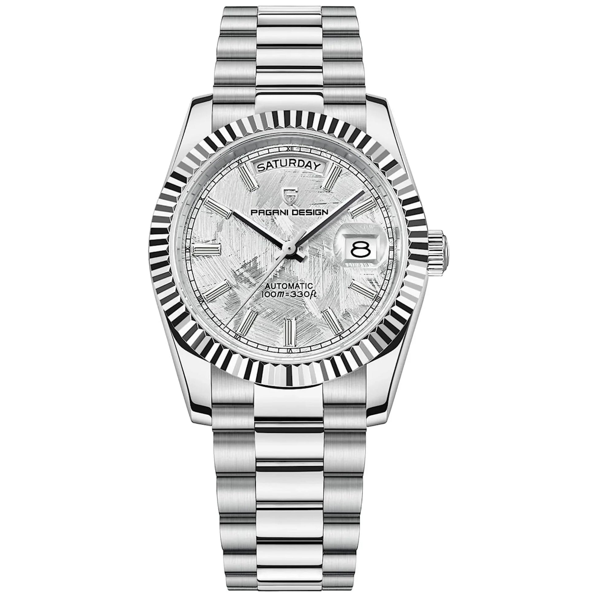 Pagani Design PD-1752 Presidential Day-Date Homage Automatic Movement (ST-16) | Stainless Steel Dial Men's 36 MM Watch | White Meteorite Dial - DREAM WATCHES