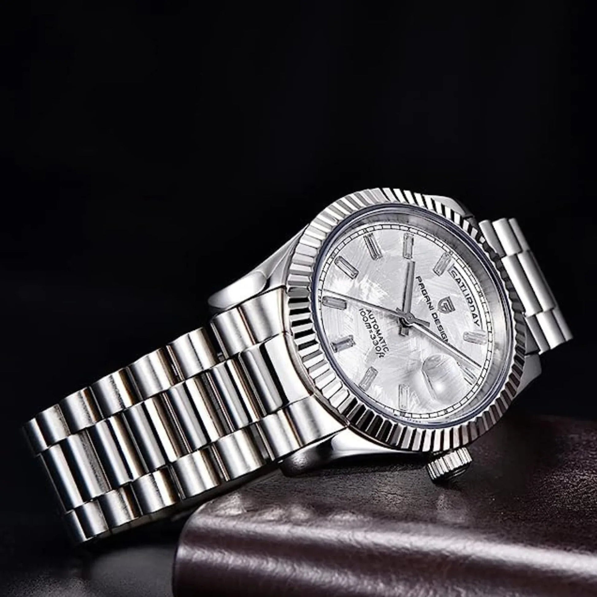 Pagani Design PD-1752 Presidential Day-Date Homage Automatic Movement (ST-16) | Stainless Steel Dial Men's 36 MM Watch | White Meteorite Dial - DREAM WATCHES