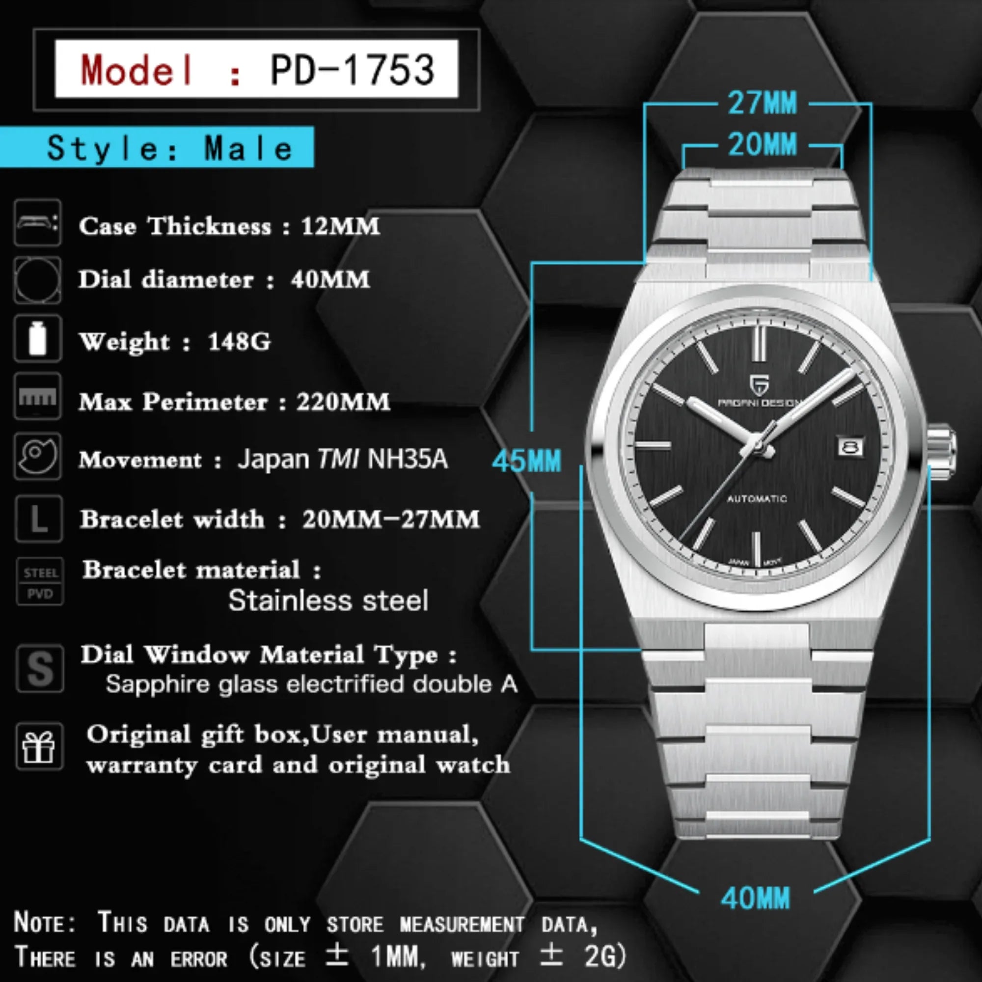 Pagani Design V4 Gmt Horloges Heren Luxe Automatisch Mechanisch Polshorloge Saffierglas 40mm RVS Waterdicht Horloge | NL