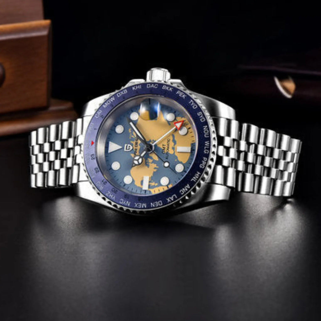 Pagani Design PD-1758 equipped with AR AF Anti-Radiation Coating Automatic Watch Stainless Steel Men's ( Blue Map - Jubilee Bracelet) - DREAM WATCHES