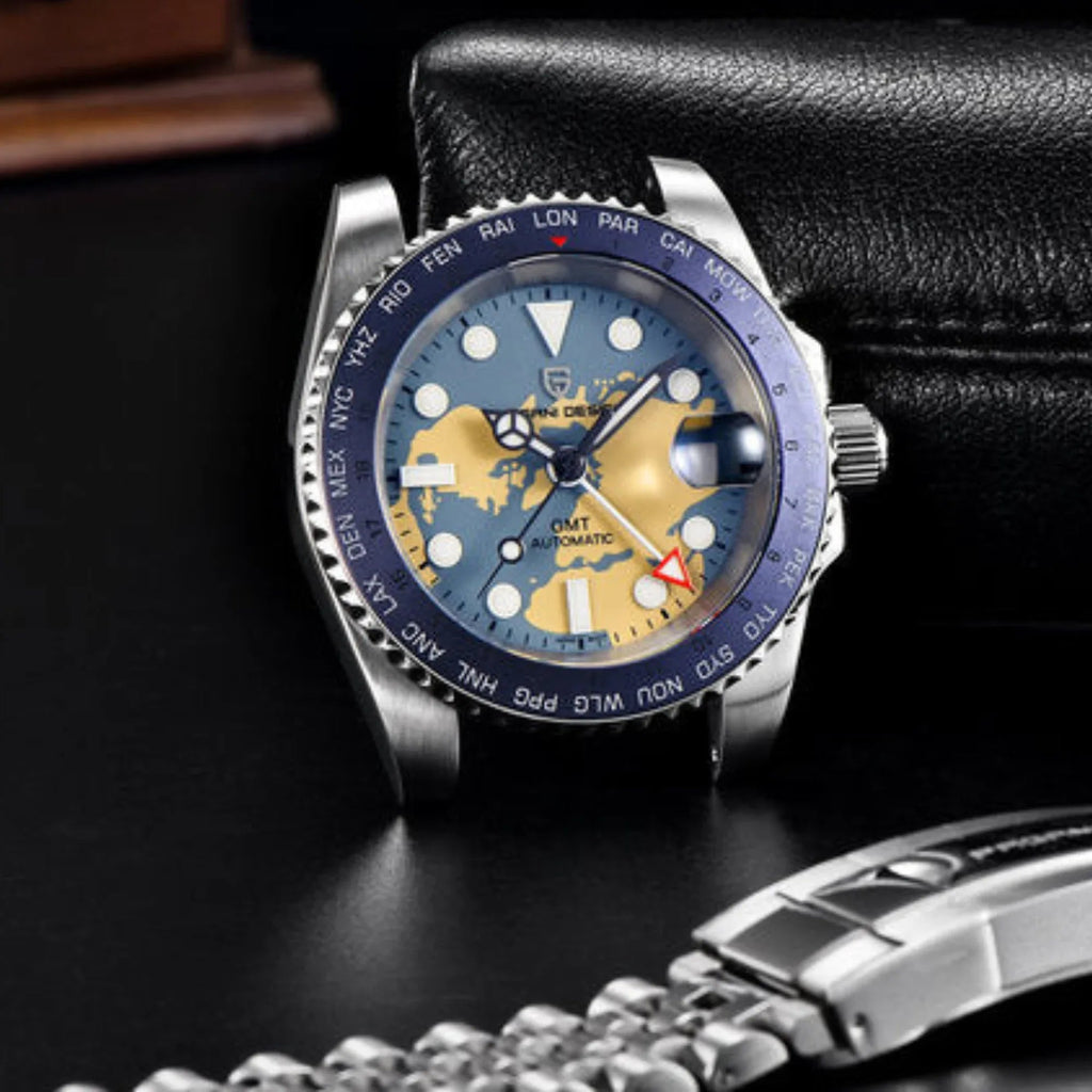 Pagani Design PD-1758 equipped with AR AF Anti-Radiation Coating Automatic Watch Stainless Steel Men's ( Blue Map - Jubilee Bracelet) - DREAM WATCHES