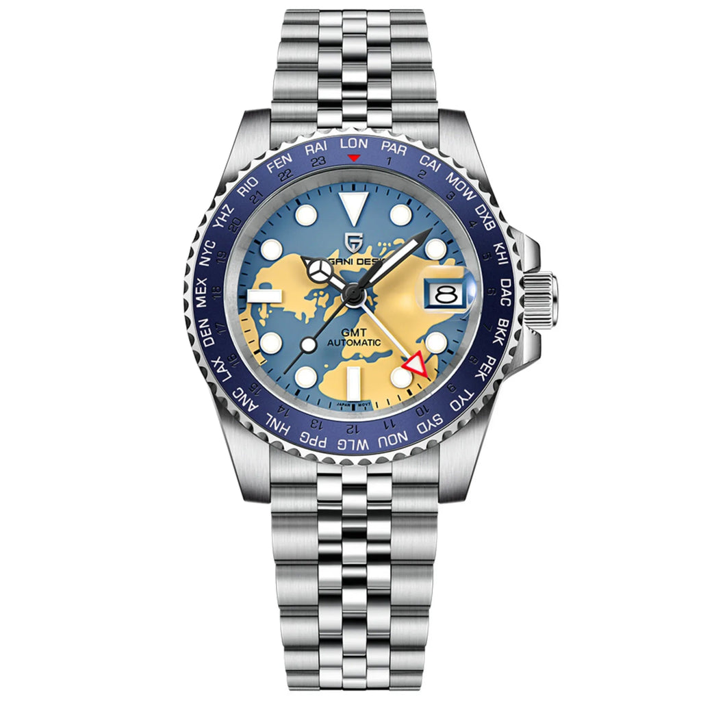 Pagani Design PD-1758 equipped with AR AF Anti-Radiation Coating Automatic Watch Stainless Steel Men's ( Blue Map - Jubilee Bracelet) - DREAM WATCHES