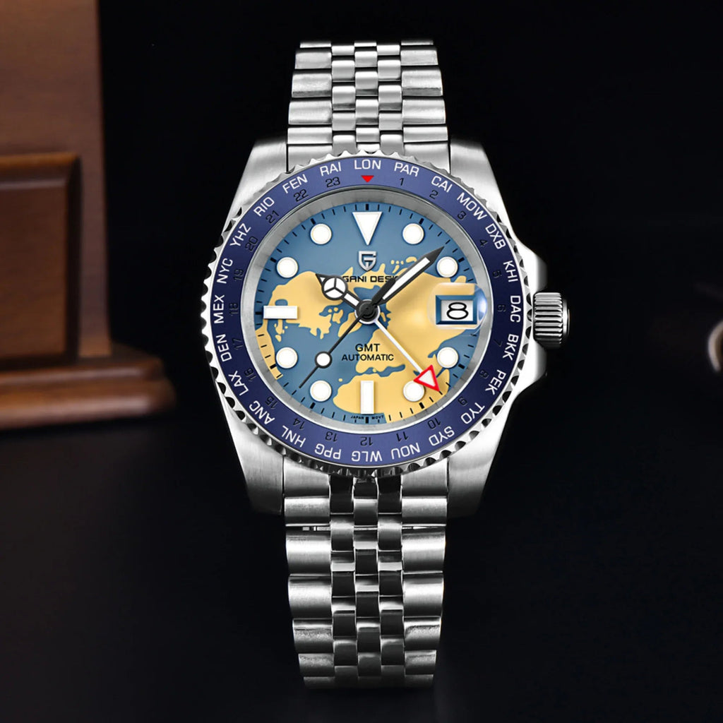 Pagani Design PD-1758 equipped with AR AF Anti-Radiation Coating Automatic Watch Stainless Steel Men's ( Blue Map - Jubilee Bracelet) - DREAM WATCHES