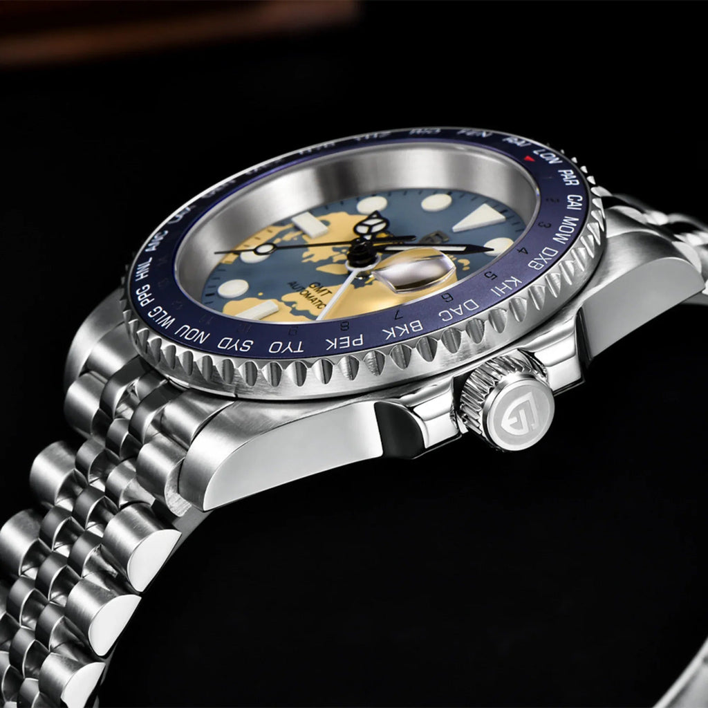 Pagani Design PD-1758 equipped with AR AF Anti-Radiation Coating Automatic Watch Stainless Steel Men's ( Blue Map - Jubilee Bracelet) - DREAM WATCHES