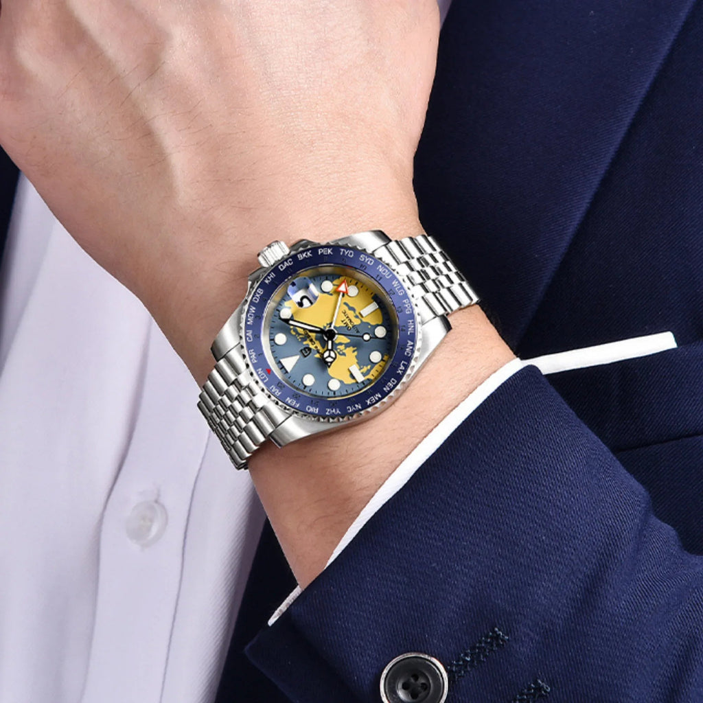 Pagani Design PD-1758 equipped with AR AF Anti-Radiation Coating Automatic Watch Stainless Steel Men's ( Blue Map - Oyster Bracelet) - DREAM WATCHES