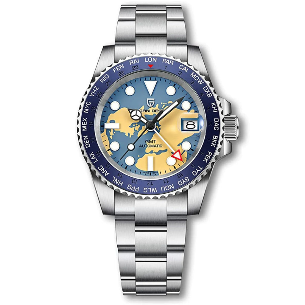 Pagani Design PD-1758 equipped with AR AF Anti-Radiation Coating Automatic Watch Stainless Steel Men's ( Blue Map - Oyster Bracelet) - DREAM WATCHES