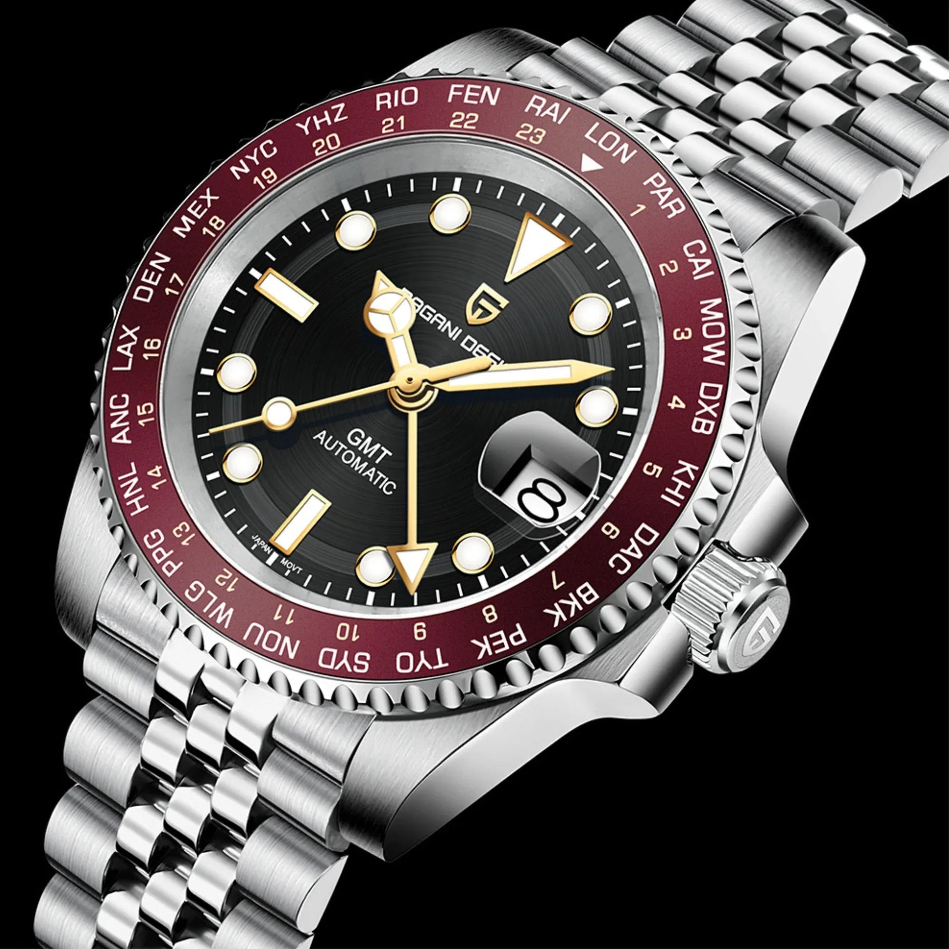 Pagani Design PD-1758 equipped with AR AF Anti-Radiation Coating Automatic Watch Stainless Steel Men's ( Maroon - Jubilee Bracelet) - DREAM WATCHES