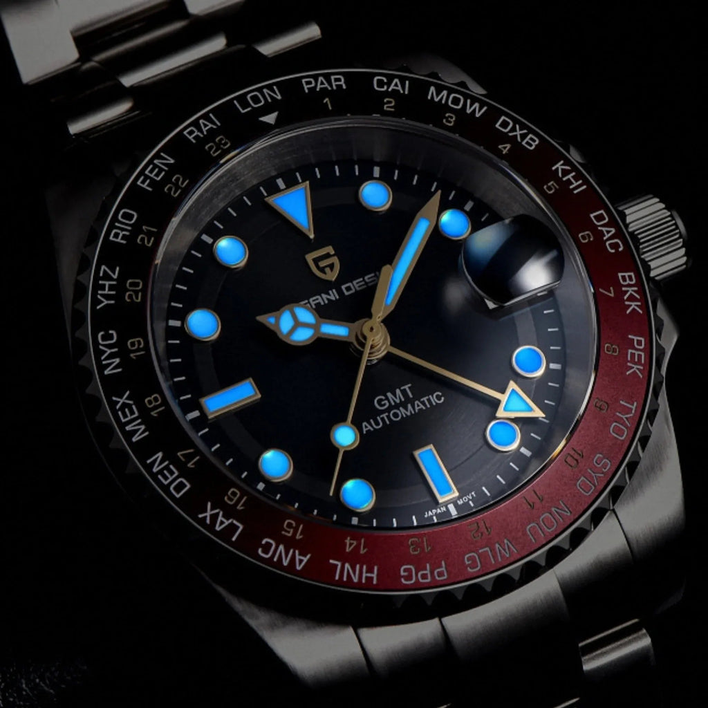 Pagani Design PD-1758 equipped with AR AF Anti-Radiation Coating Automatic Watch Stainless Steel Men's ( Maroon - Jubilee Bracelet) - DREAM WATCHES