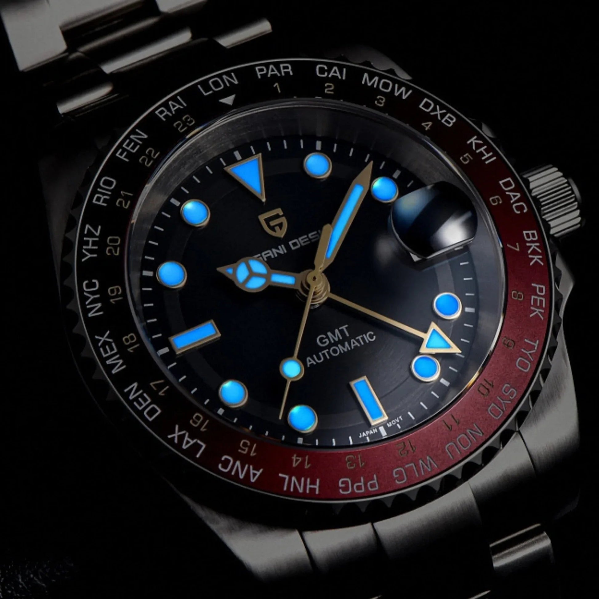 Pagani Design PD-1758 equipped with AR AF Anti-Radiation Coating Automatic Watch Stainless Steel Men's ( Maroon - Jubilee Bracelet) - DREAM WATCHES