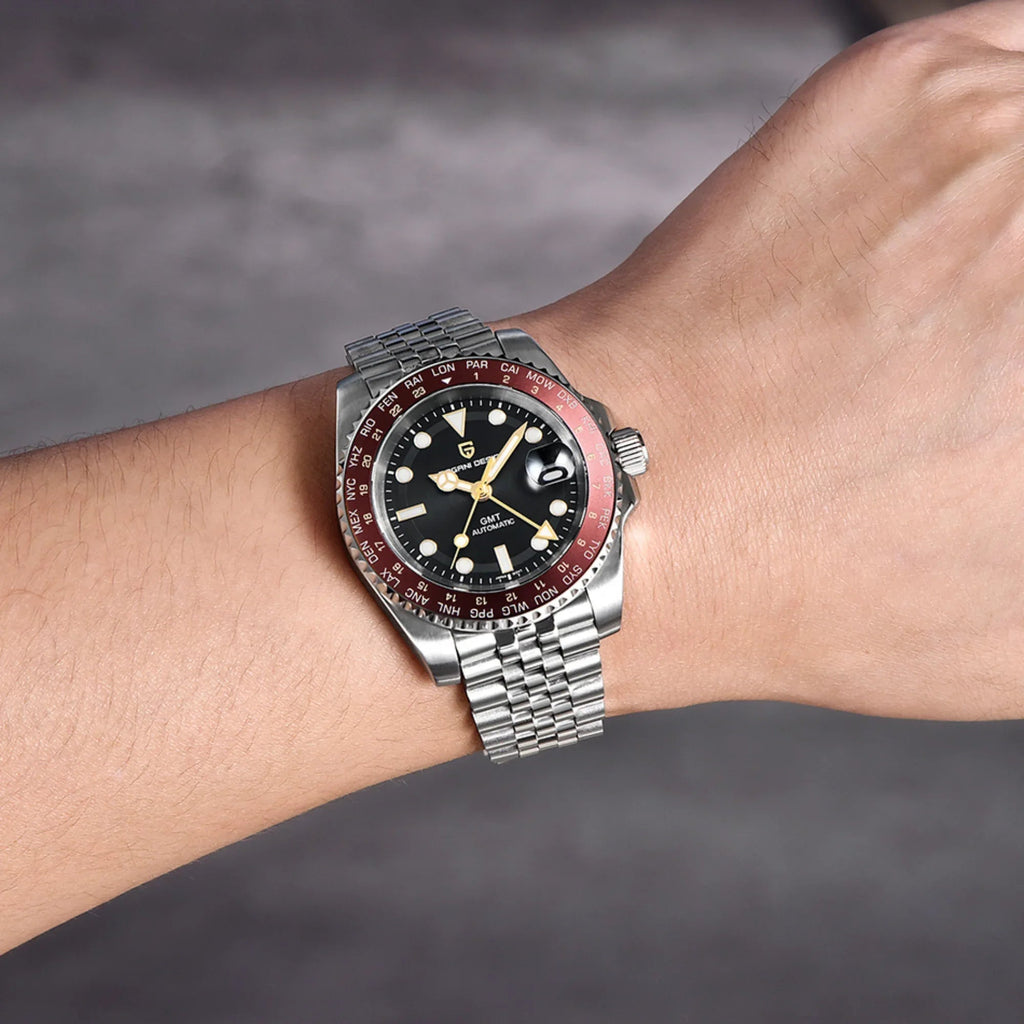 Pagani Design PD-1758 equipped with AR AF Anti-Radiation Coating Automatic Watch Stainless Steel Men's ( Maroon - Jubilee Bracelet) - DREAM WATCHES