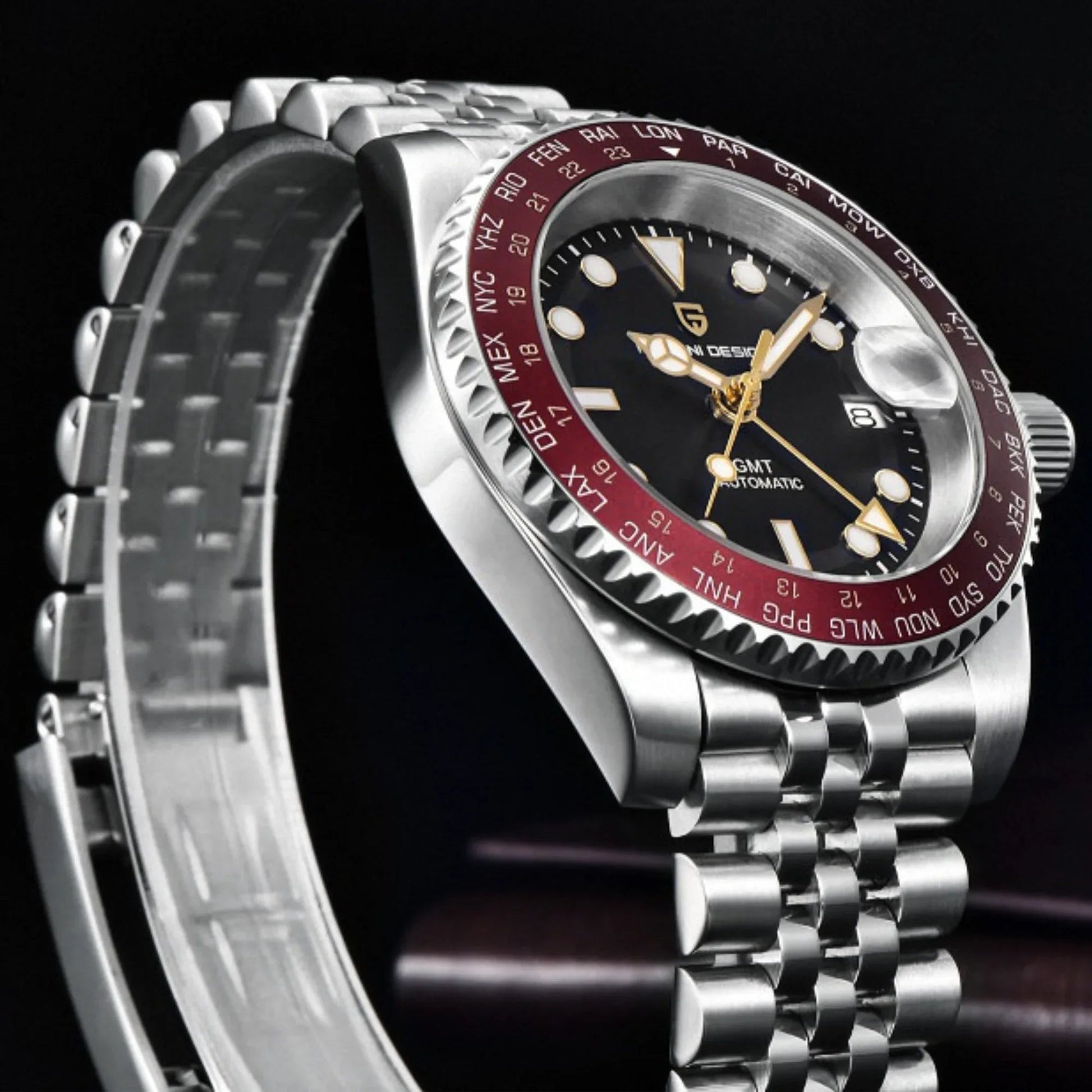 Pagani Design PD-1758 equipped with AR AF Anti-Radiation Coating Automatic Watch Stainless Steel Men's ( Maroon - Jubilee Bracelet) - DREAM WATCHES