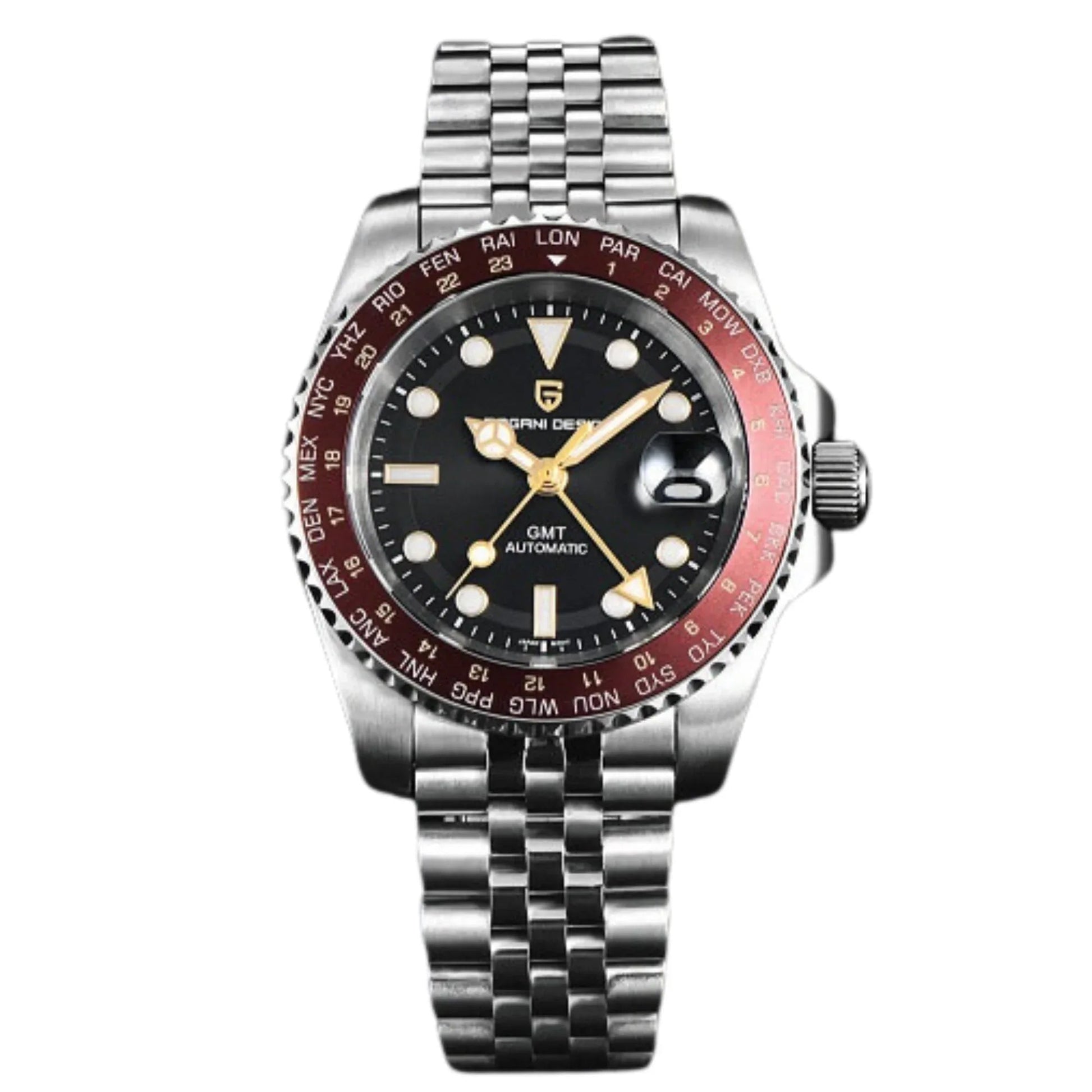 Pagani Design PD-1758 equipped with AR AF Anti-Radiation Coating Automatic Watch Stainless Steel Men's ( Maroon - Jubilee Bracelet) - DREAM WATCHES