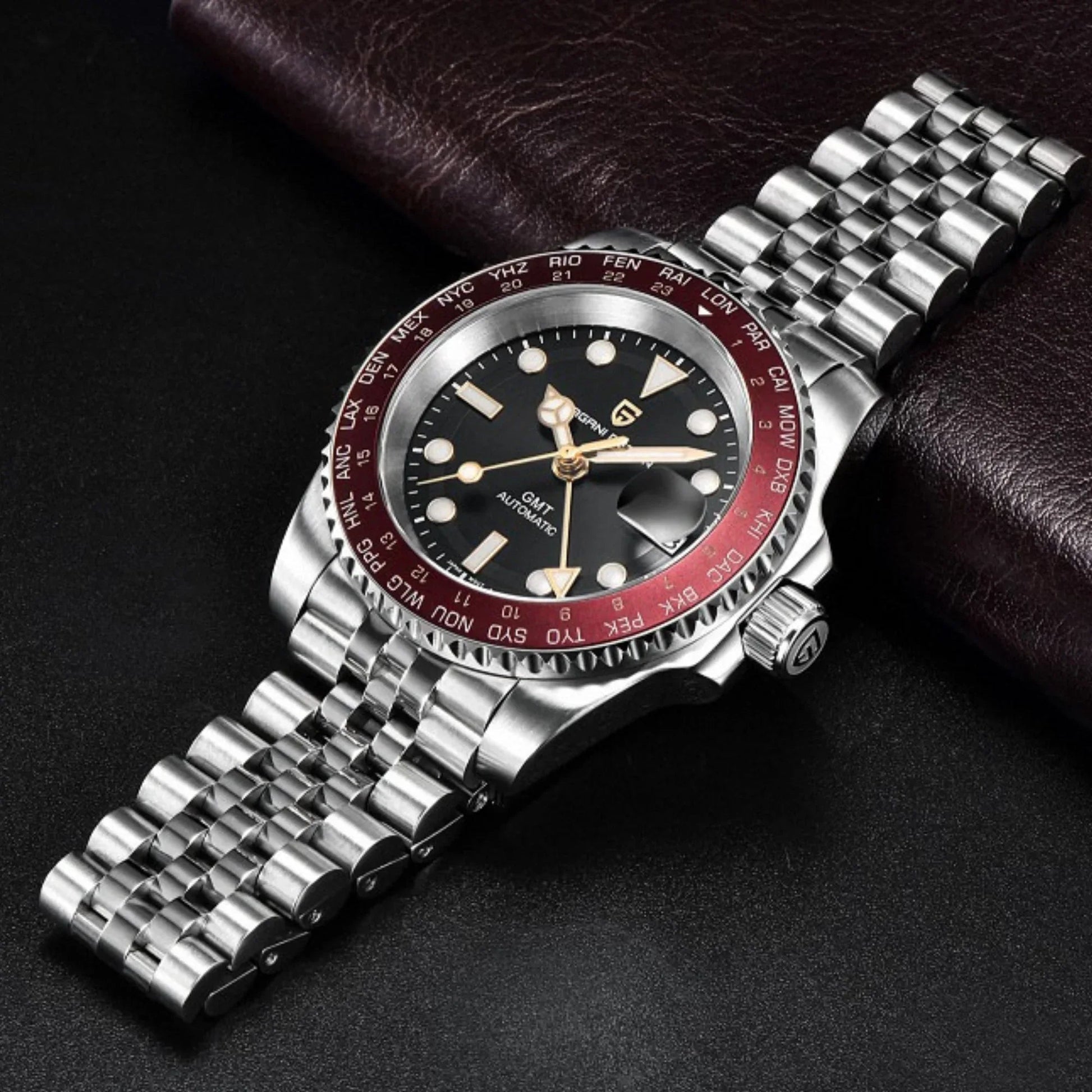 Pagani Design PD-1758 equipped with AR AF Anti-Radiation Coating Automatic Watch Stainless Steel Men's ( Maroon - Jubilee Bracelet) - DREAM WATCHES