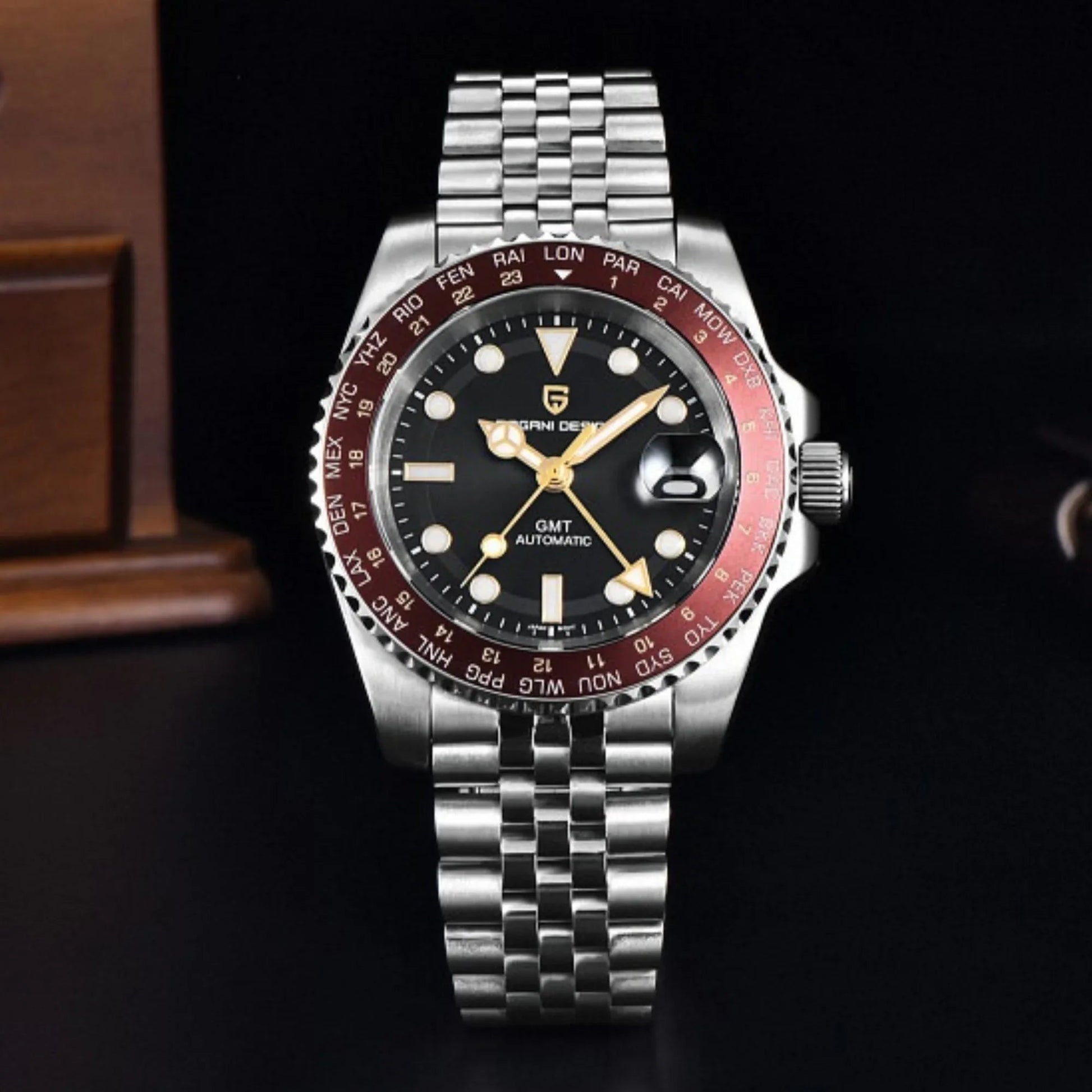 Pagani Design PD-1758 equipped with AR AF Anti-Radiation Coating Automatic Watch Stainless Steel Men's ( Maroon - Jubilee Bracelet) - DREAM WATCHES