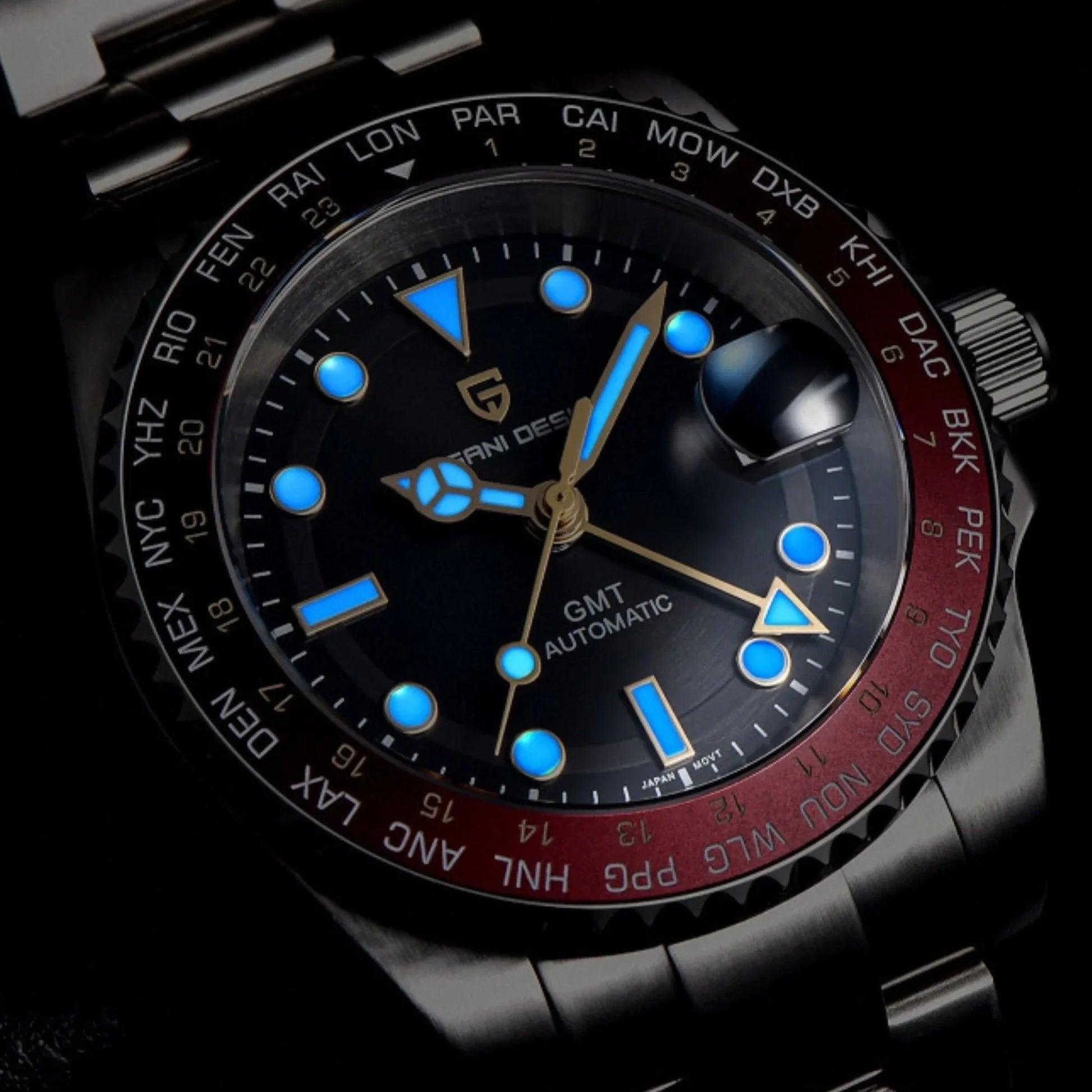 Pagani Design PD-1758 Seiko equipped with AR AF Anti-Radiation Coating Automatic Watch Stainless Steel Men's ( Maroon - Oyster Bracelet) - DREAM WATCHES