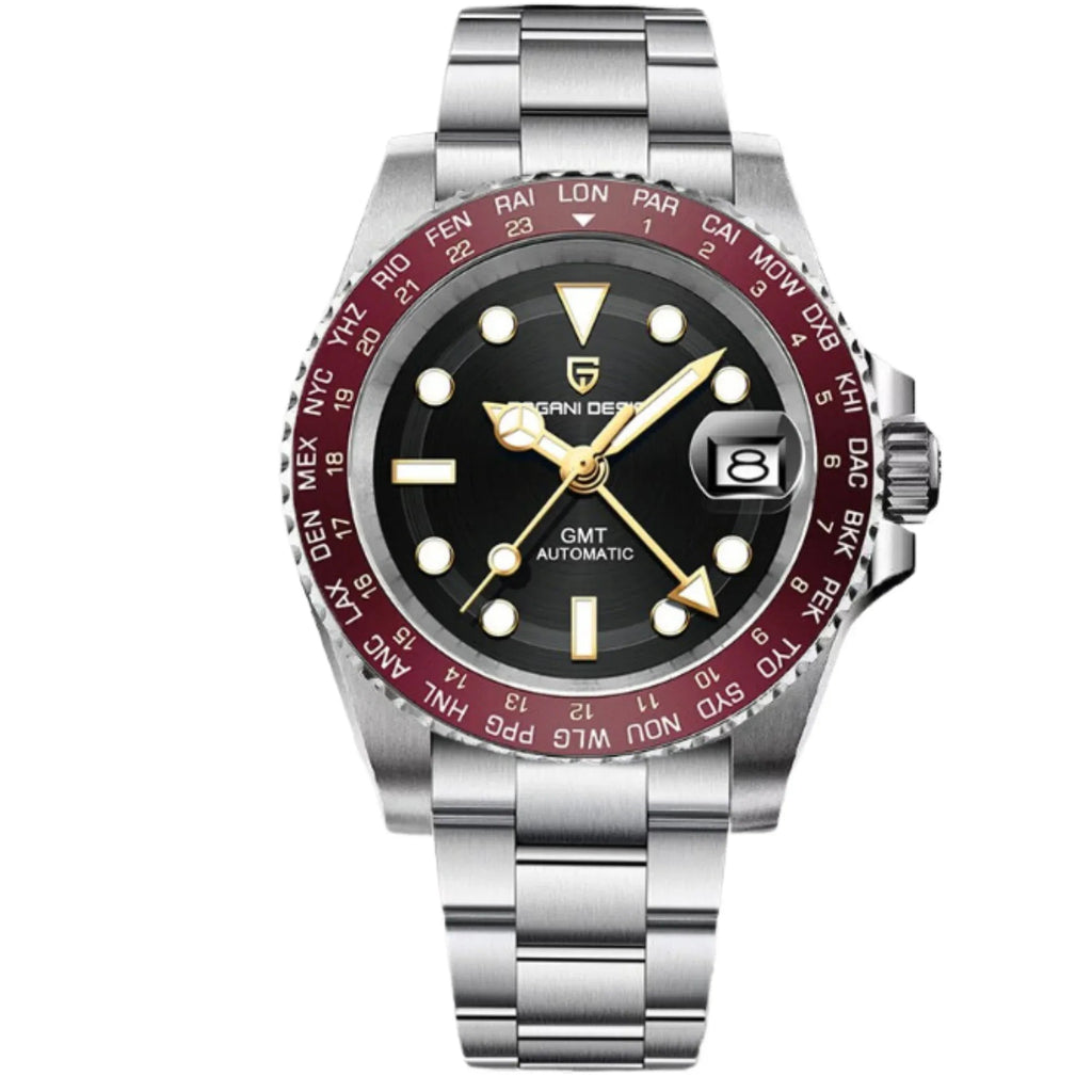 Pagani Design PD-1758 Seiko equipped with AR AF Anti-Radiation Coating Automatic Watch Stainless Steel Men's ( Maroon - Oyster Bracelet) - DREAM WATCHES