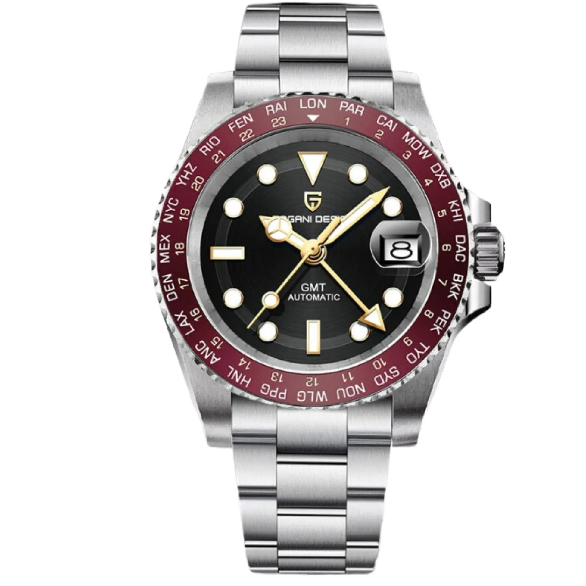 Pagani Design PD-1758 Seiko equipped with AR AF Anti-Radiation Coating Automatic Watch Stainless Steel Men's ( Maroon - Oyster Bracelet) - DREAM WATCHES