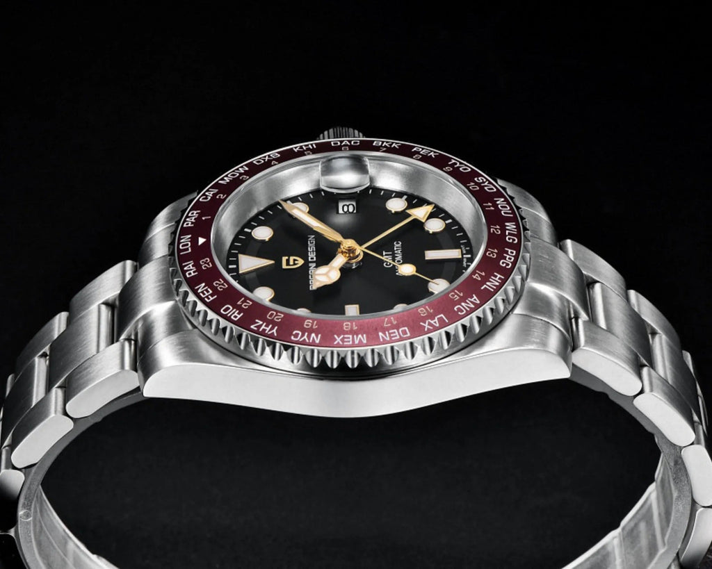 Pagani Design PD-1758 Seiko equipped with AR AF Anti-Radiation Coating Automatic Watch Stainless Steel Men's ( Maroon - Oyster Bracelet) - DREAM WATCHES
