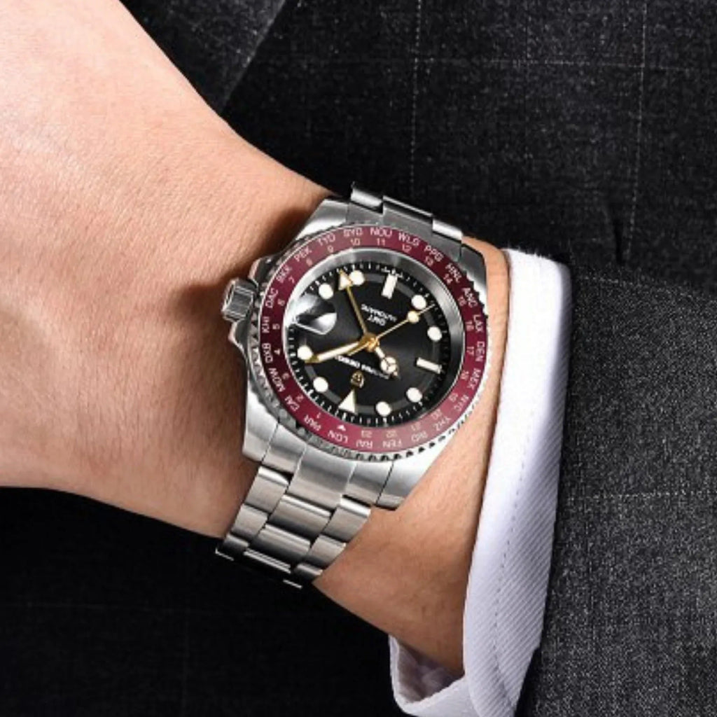 Pagani Design PD-1758 Seiko equipped with AR AF Anti-Radiation Coating Automatic Watch Stainless Steel Men's ( Maroon - Oyster Bracelet) - DREAM WATCHES