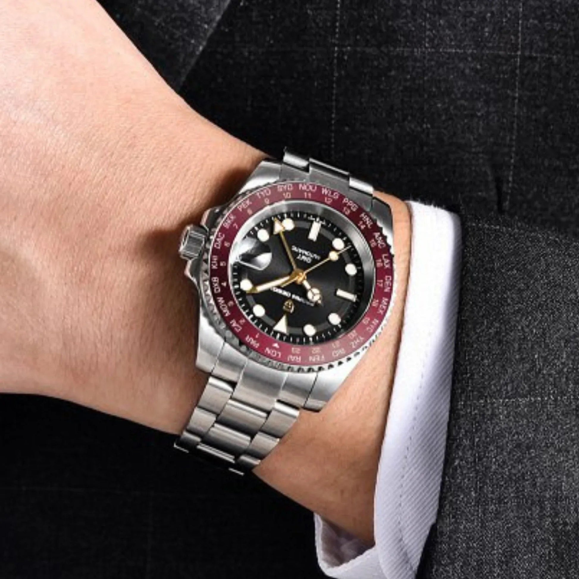 Pagani Design PD-1758 Seiko equipped with AR AF Anti-Radiation Coating Automatic Watch Stainless Steel Men's ( Maroon - Oyster Bracelet) - DREAM WATCHES