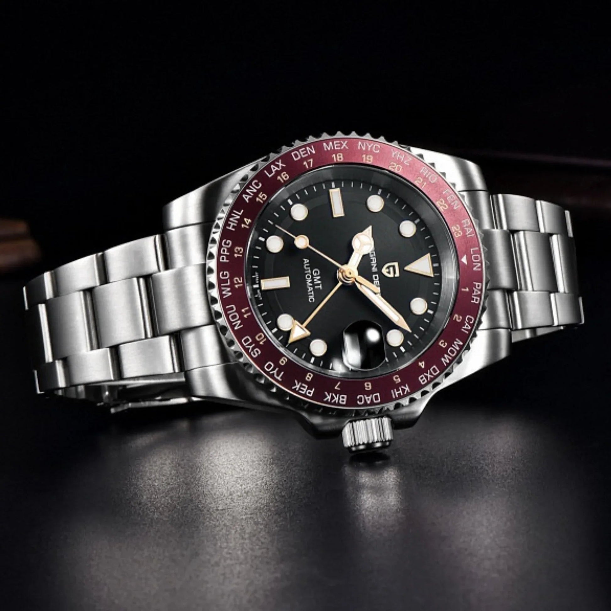Pagani Design PD-1758 Seiko equipped with AR AF Anti-Radiation Coating Automatic Watch Stainless Steel Men's ( Maroon - Oyster Bracelet) - DREAM WATCHES