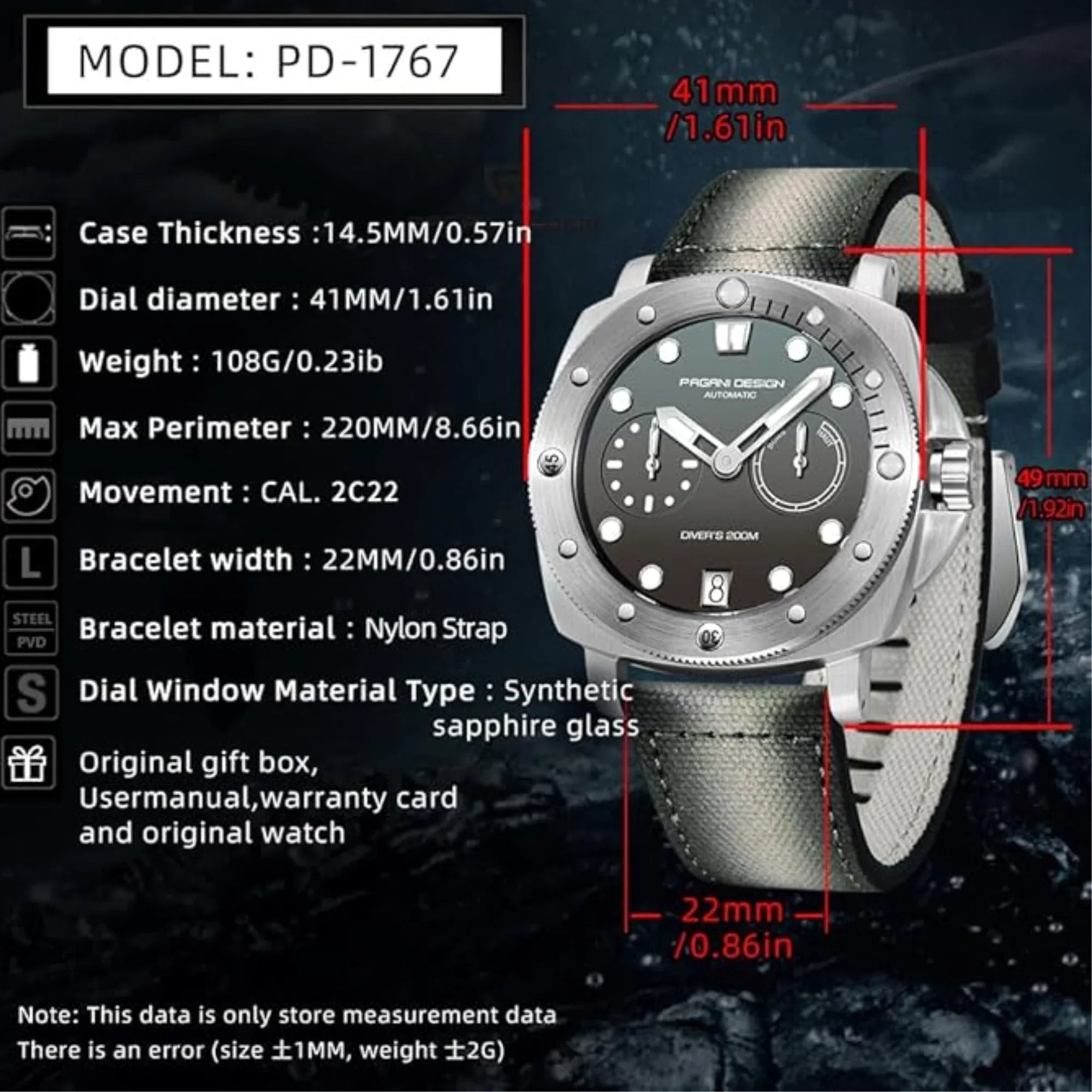 Pagani Design PD-1767 Men's CAL.2C10 Automatic Mechanical Watch 41MM - DREAM WATCHES