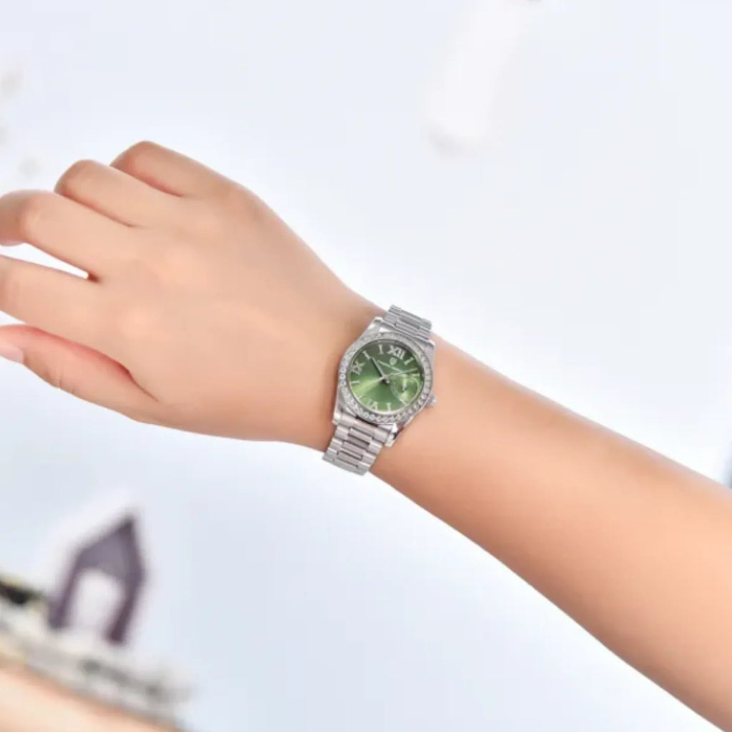 PAGANI DESIGN PD-1776 Luxury Stainless Steel Waterproof Wrist Watch for Women Diamond Bezel Sapphire Dial 32 mm - Aqua Green - DREAM WATCHES