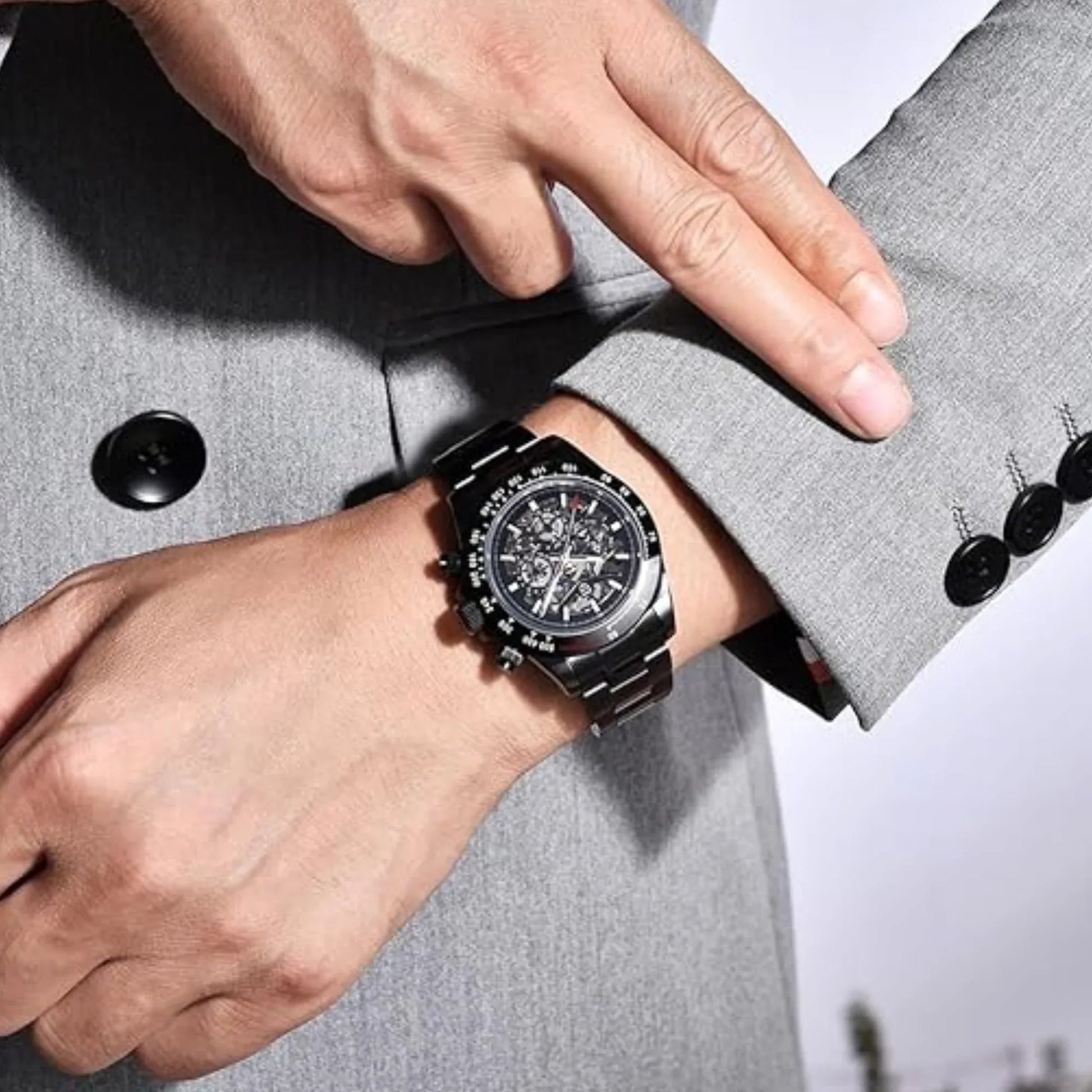 PAGANI DESIGN PD-1777 Automatic Men's Watches Stainless Steel Skeleton Watch - Black - DREAM WATCHES