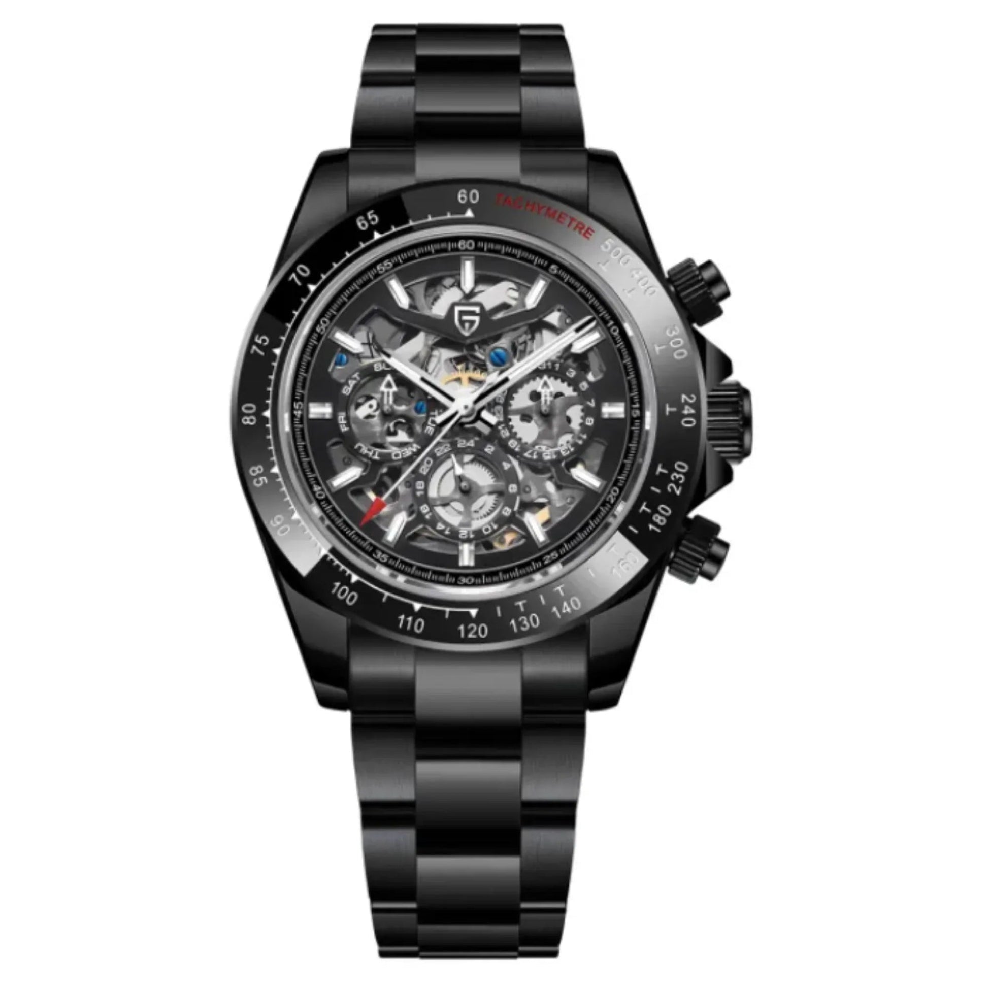 PAGANI DESIGN PD-1777 Automatic Men's Watches Stainless Steel Skeleton Watch - Black - DREAM WATCHES