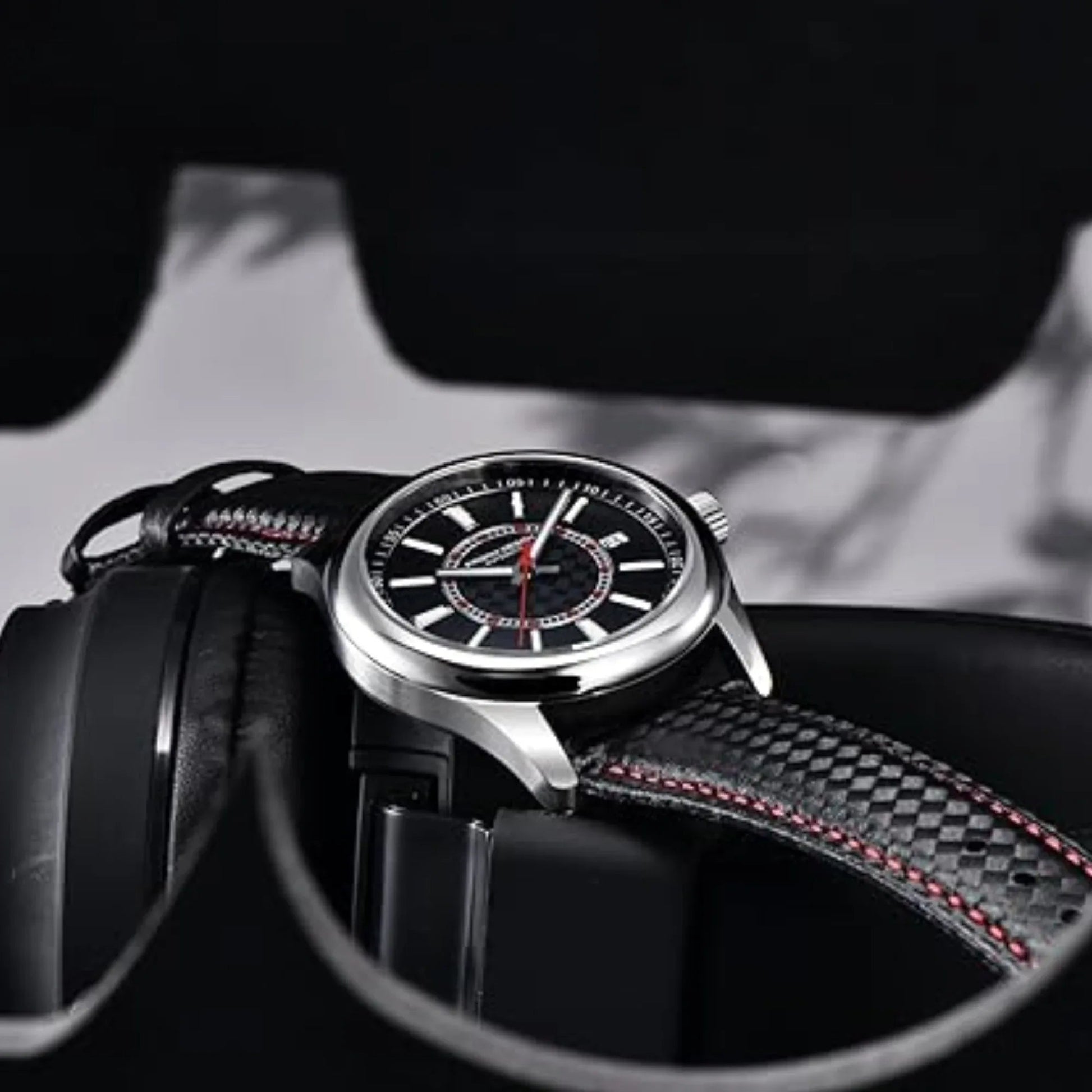 Pagani Design PD-1778 40 mm with Seiko NH35 Automatic Movement Sapphire Crystal Glass Braided With Leather Strap- Black Dial Red accents - DREAM WATCHES