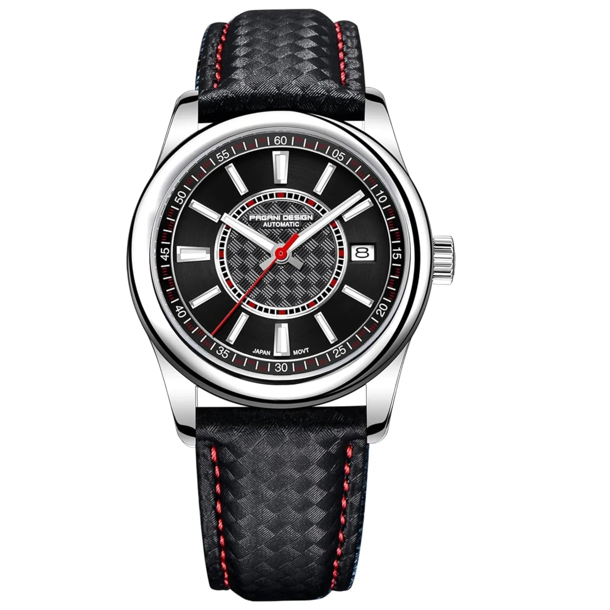 Pagani Design PD-1778 40 mm with Seiko NH35 Automatic Movement Sapphire Crystal Glass Braided With Leather Strap- Black Dial Red accents - DREAM WATCHES