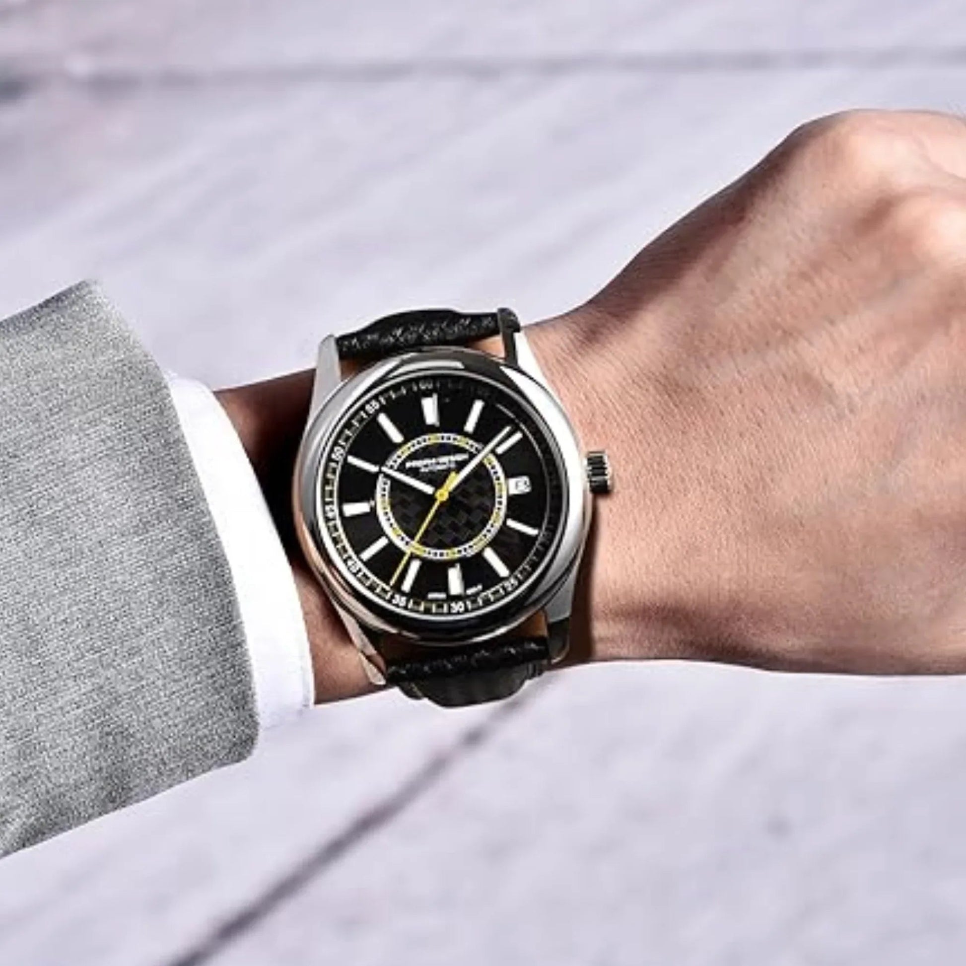 Pagani Design PD-1778 40 MM with Seiko NH35 Automatic Movement Sapphire Crystal Glass Braided With Leather Strap- Black Dial Yellow accents - DREAM WATCHES