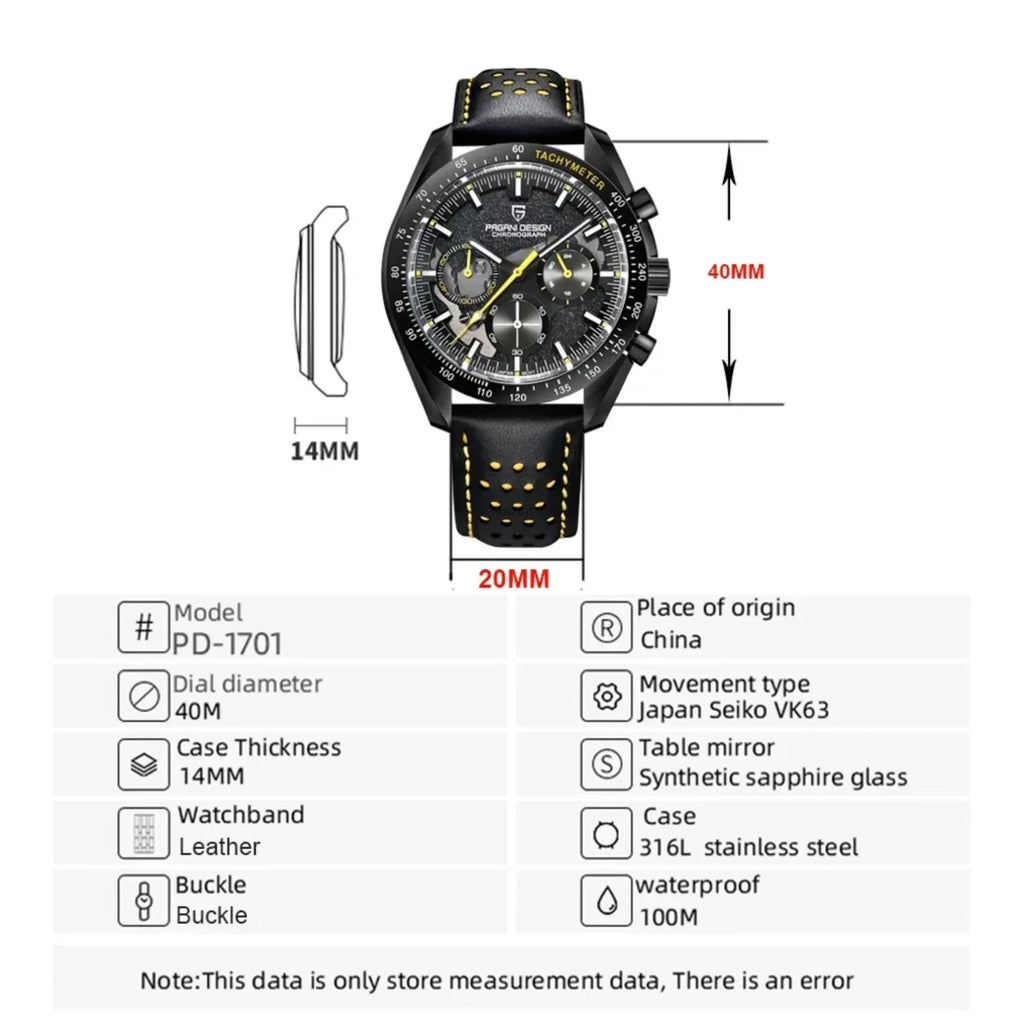 Pagani Design PD-1779 Moon Back Men's Watches Luxury Quartz Watch Men Skeleton Sport Chronograph AR Sapphire Glass Wrist Watch - Blue - DREAM WATCHES