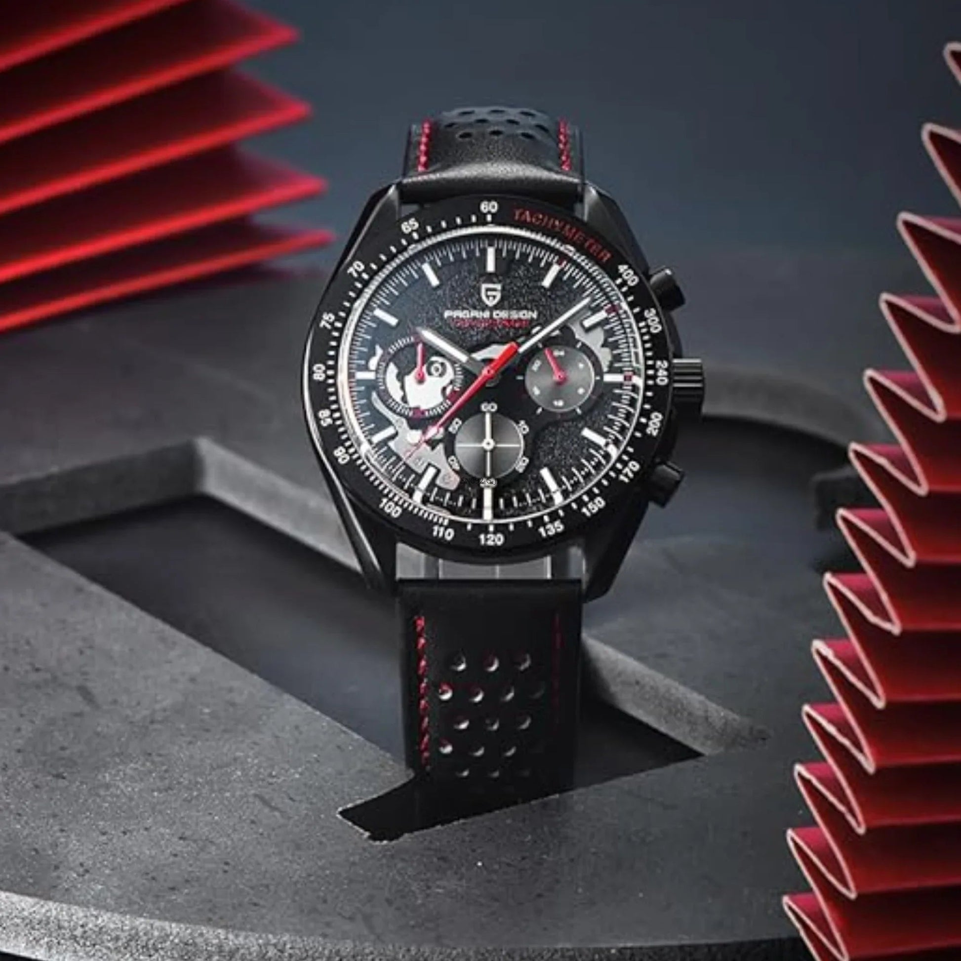 Pagani Design PD-1779 Moon Back Men's Watches Luxury Quartz Watch Men Skeleton Sport Chronograph AR Sapphire Glass Wrist Watch - Red - DREAM WATCHES