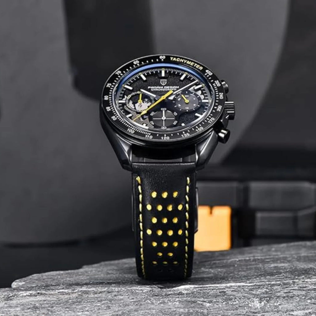 Pagani Design PD-1779 Moon Back Men's Watches Luxury Quartz Watch Men Skeleton Sport Chronograph AR Sapphire Glass Wrist Watch - Yellow - DREAM WATCHES