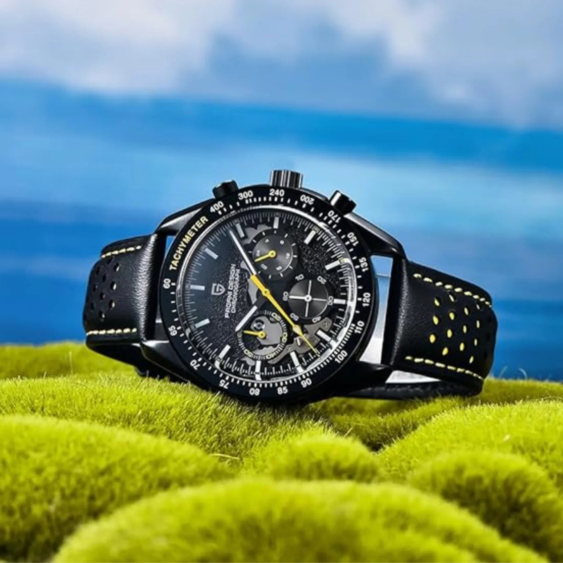 Pagani Design PD-1779 Moon Back Men's Watches Luxury Quartz Watch Men Skeleton Sport Chronograph AR Sapphire Glass Wrist Watch - Yellow - DREAM WATCHES