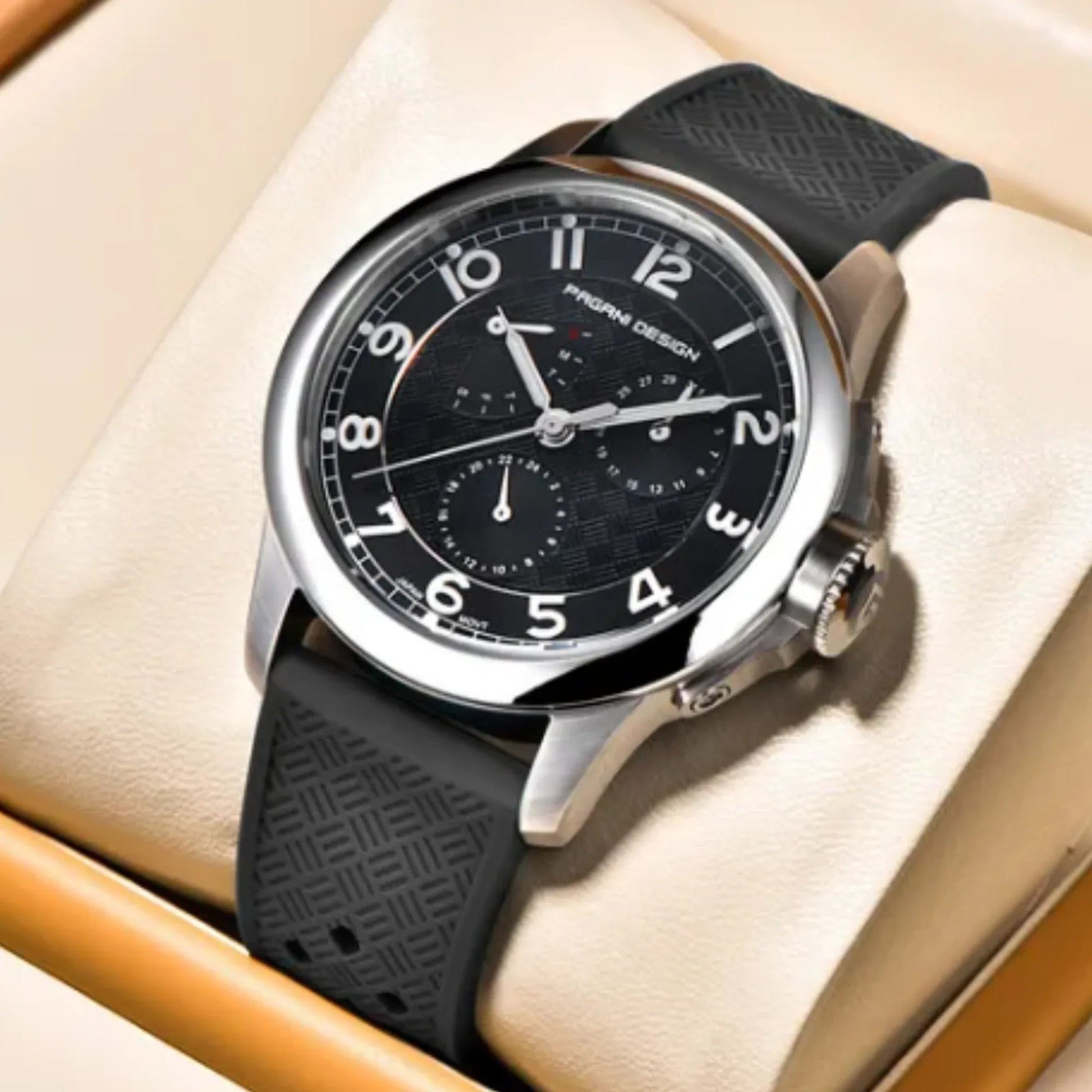 Pagani Design PD-1780 Japanese Quartz Movement Wristwatch with Sapphire Crystal Calendar New 24 Hours 100M Waterproof Watch - Black Dial - DREAM WATCHES