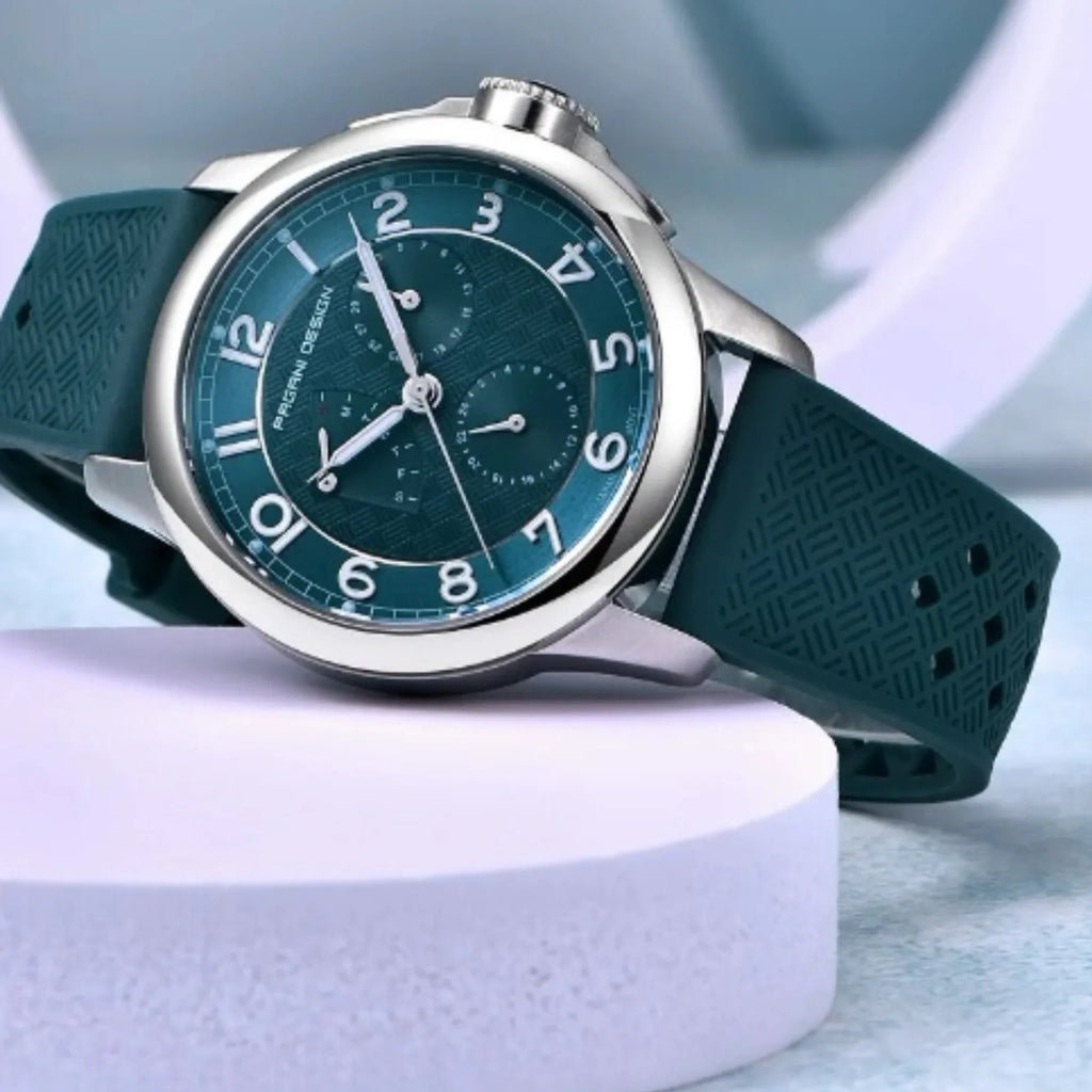 Pagani Design PD-1780 Japanese Quartz Movement Wristwatch with Sapphire Crystal Calendar New 24 Hours 100M Waterproof Watch - Sea Blue/Green Dial - DREAM WATCHES