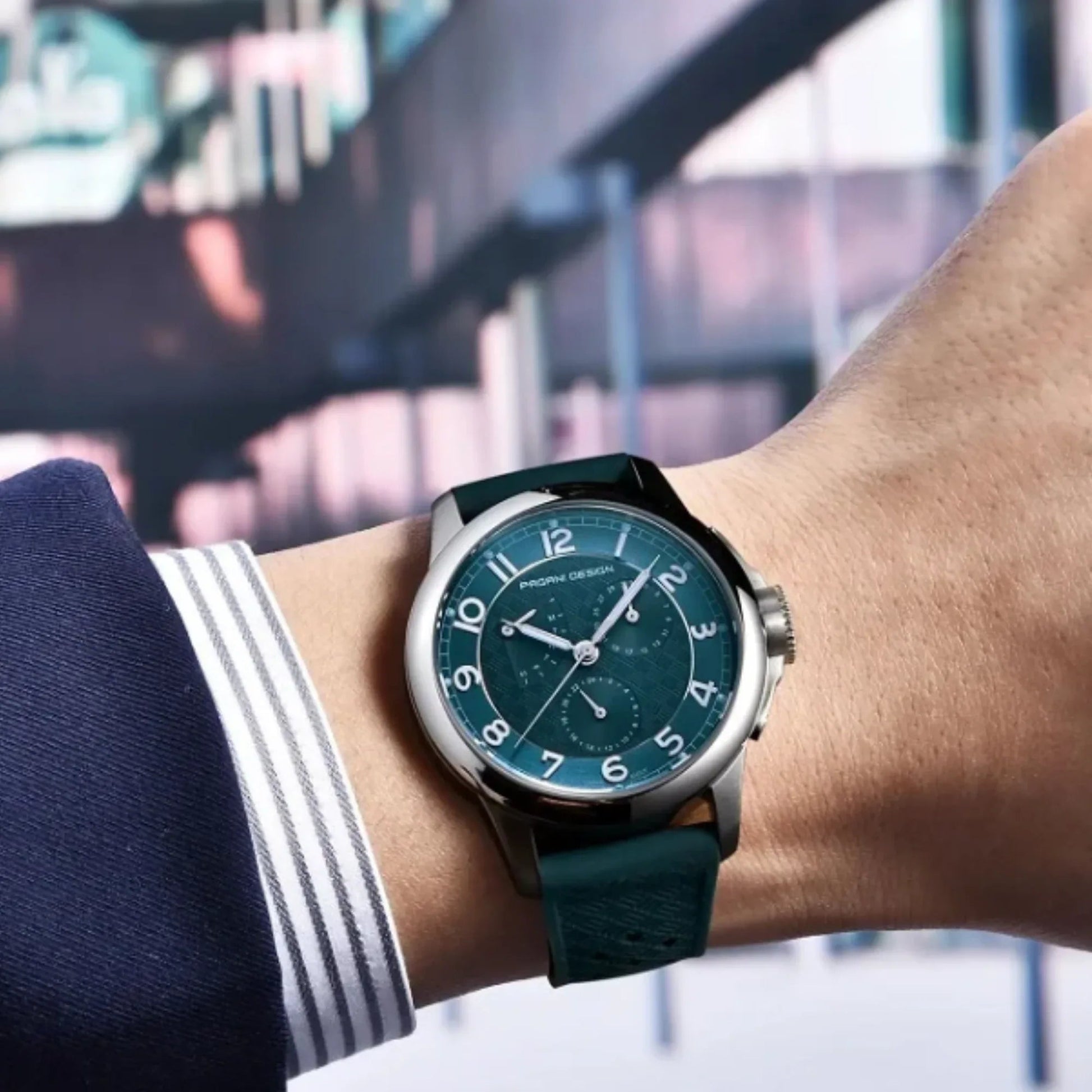 Pagani Design PD-1780 Japanese Quartz Movement Wristwatch with Sapphire Crystal Calendar New 24 Hours 100M Waterproof Watch - Sea Blue/Green Dial - DREAM WATCHES
