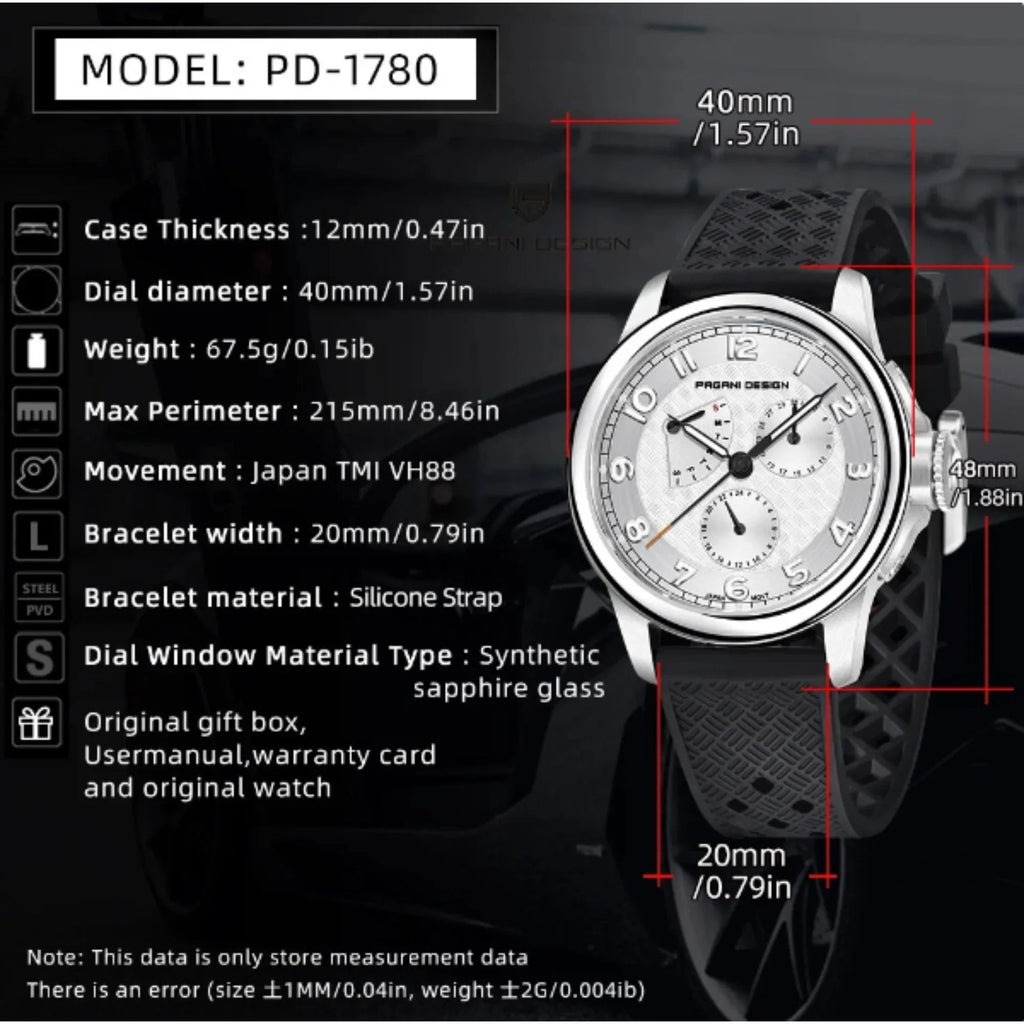 Pagani Design PD-1780 Japanese Quartz Movement Wristwatch with Sapphire Crystal Calendar New 24 Hours 100M Waterproof Watch - White Dial - DREAM WATCHES
