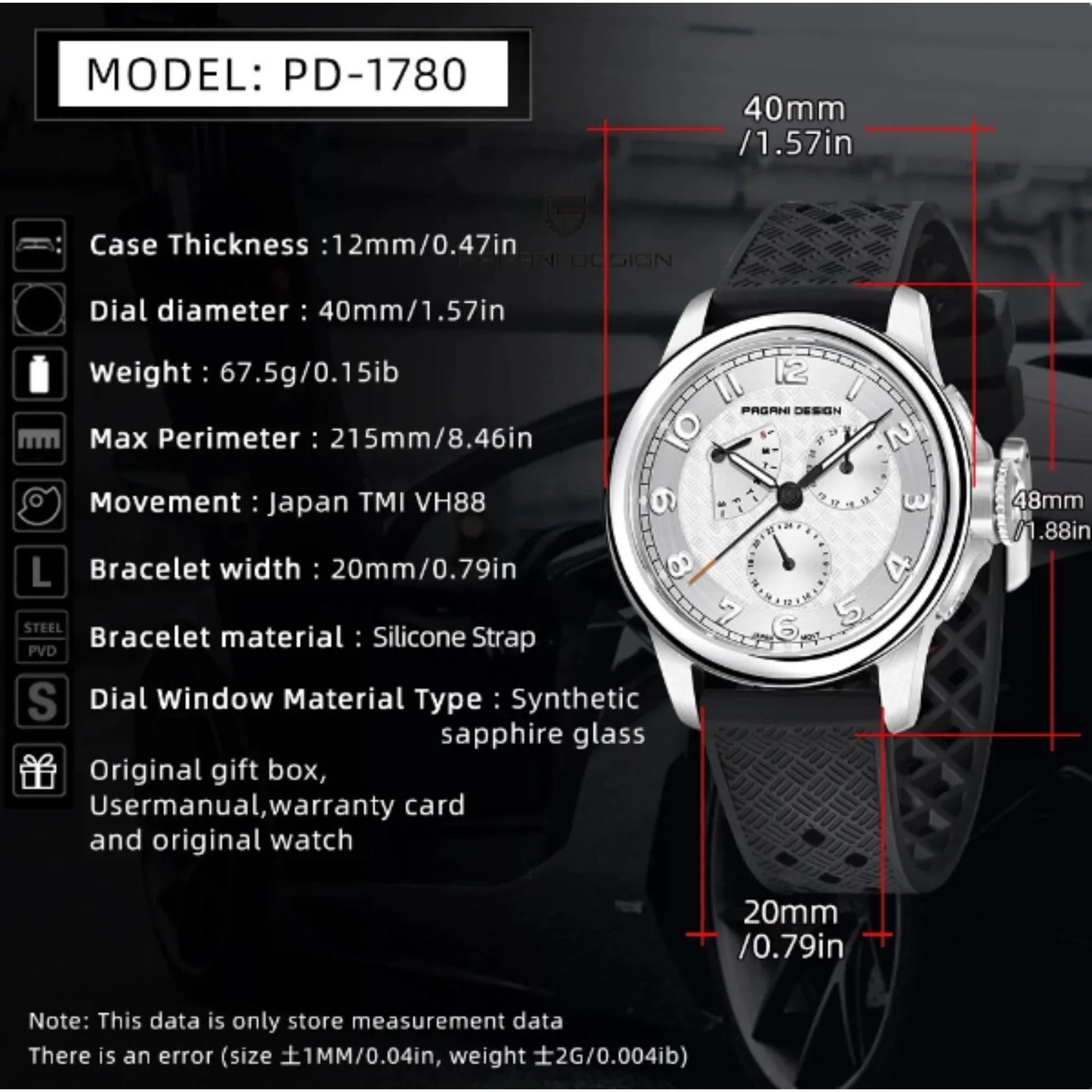 Pagani Design PD-1780 Japanese Quartz Movement Wristwatch with Sapphire Crystal Calendar New 24 Hours 100M Waterproof Watch - White Dial - DREAM WATCHES