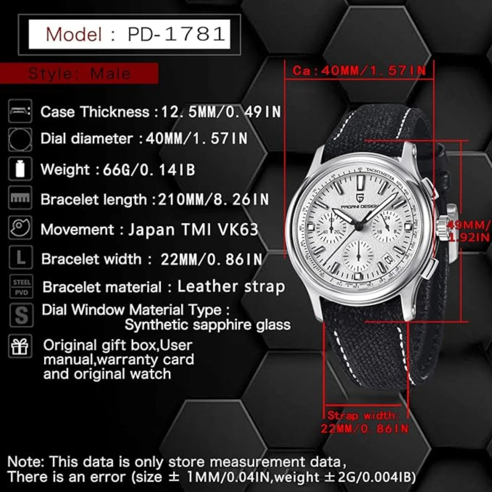 Pagani Design PD-1781 Men's Watch Japanese Movement Leather Woven Watch 100 m Waterproof Luxury Men's Quartz Watch - DREAM WATCHES