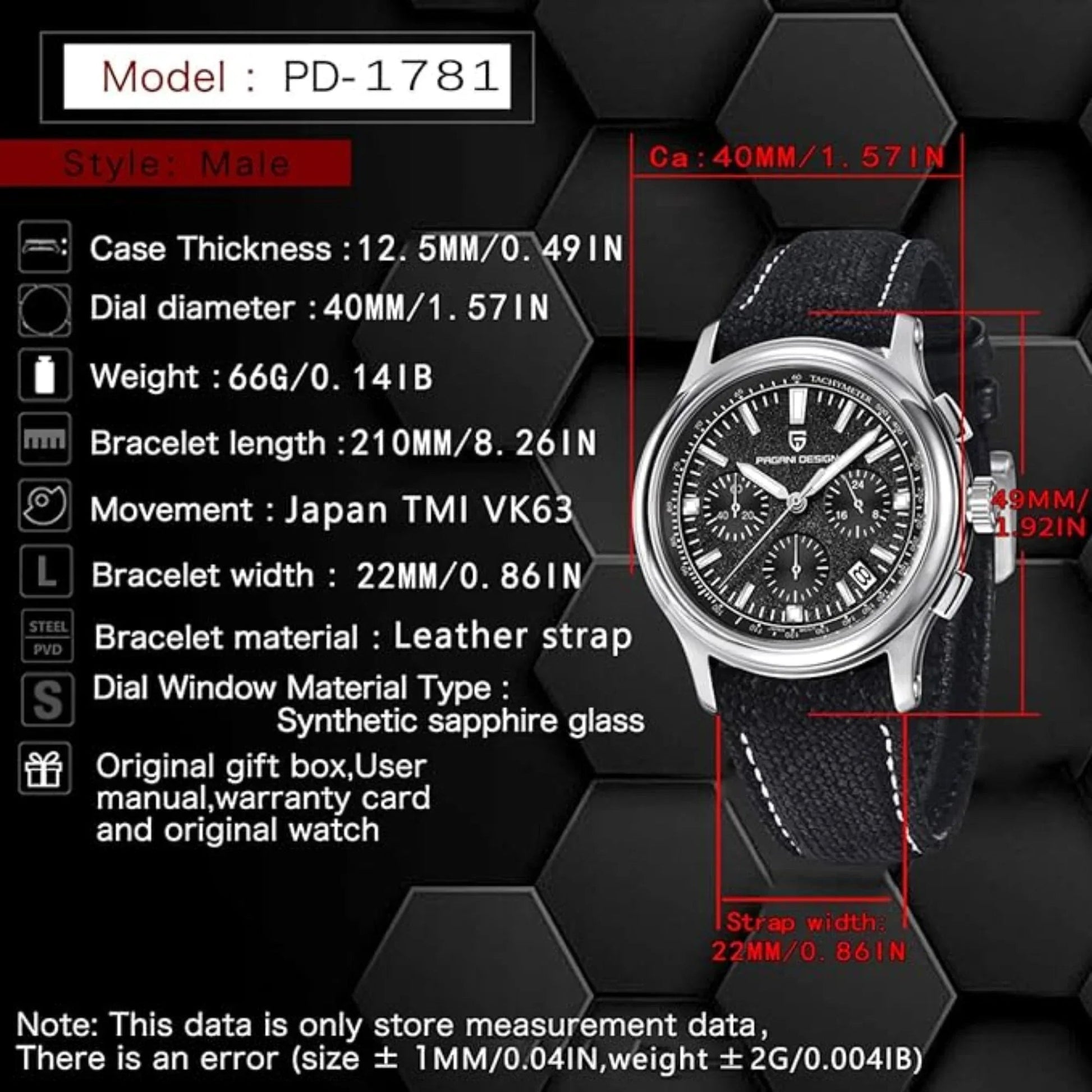 Pagani Design PD-1781 Men's Watch Japanese Movement Leather Woven Watch 100 m Waterproof Luxury Men's Quartz Watch - DREAM WATCHES