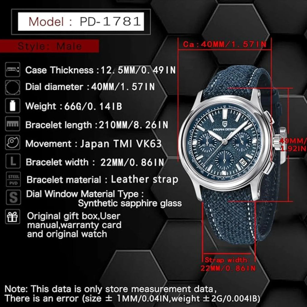 Pagani Design PD-1781 Men's Watch Japanese Movement Leather Woven Watch 100 m Waterproof Luxury Men's Quartz Watch - DREAM WATCHES